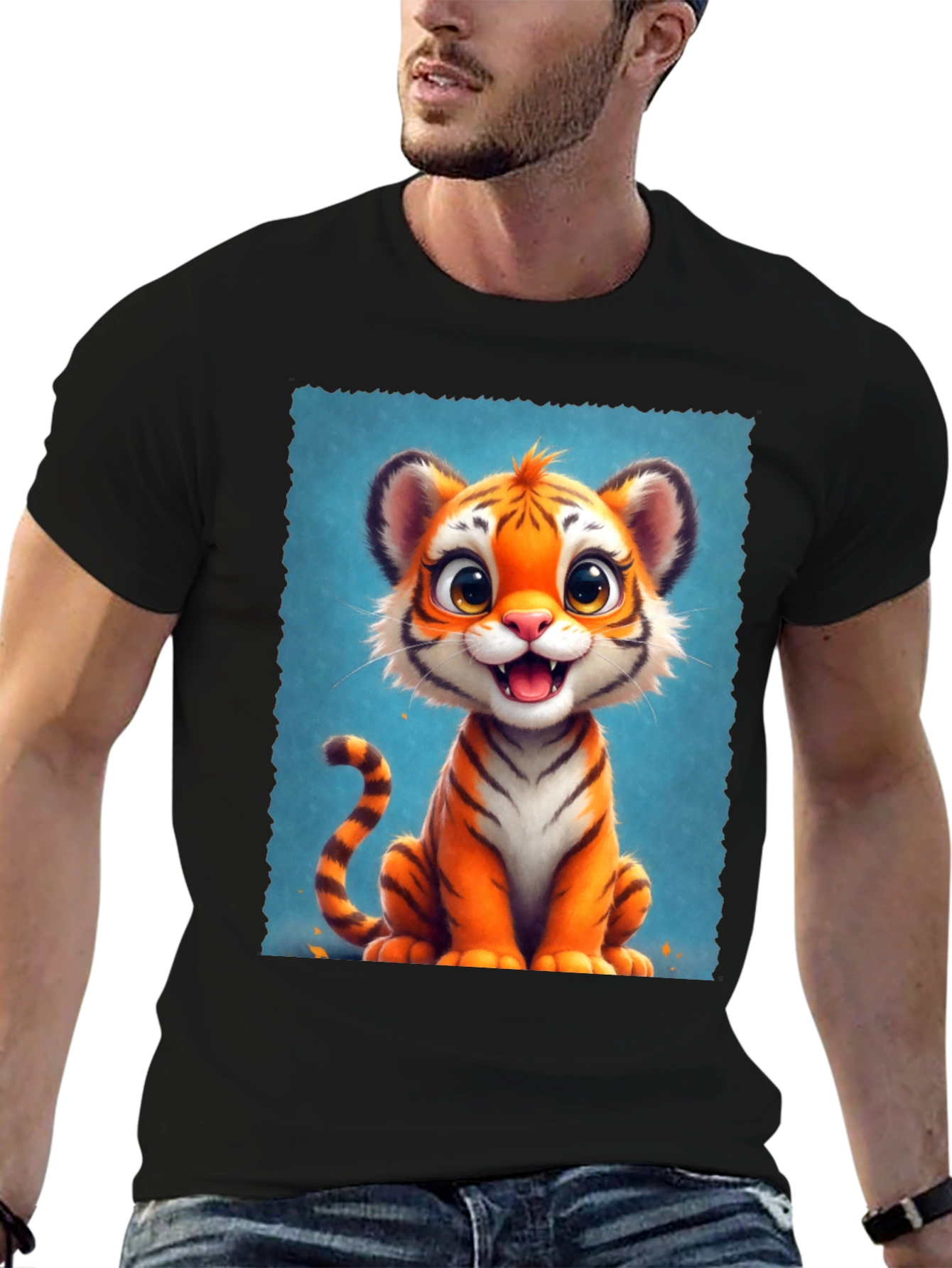 Black Cute Cartoon Tiger Graphic Tee view 6