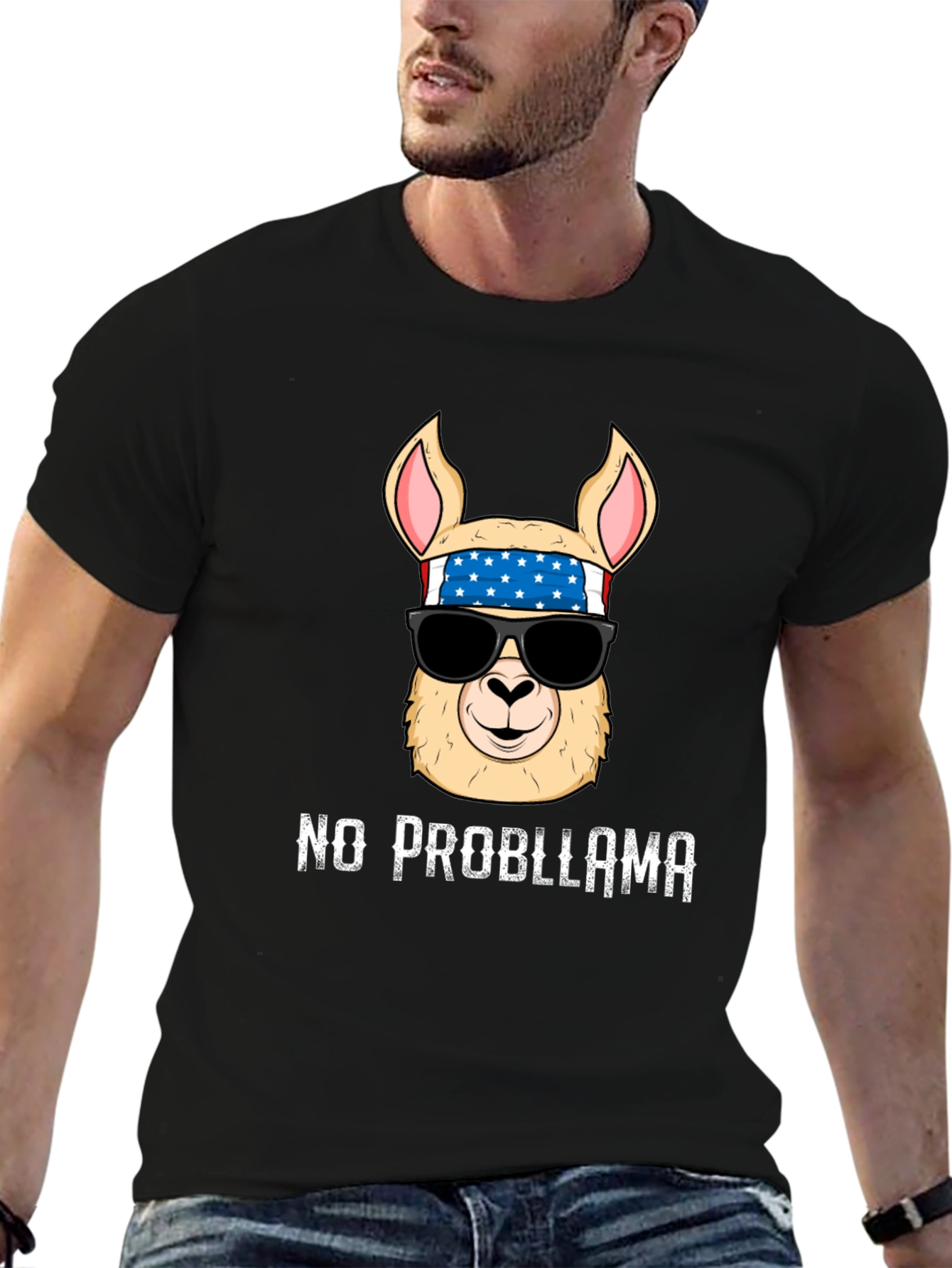 Black No Probllama Llama T-Shirt view 6