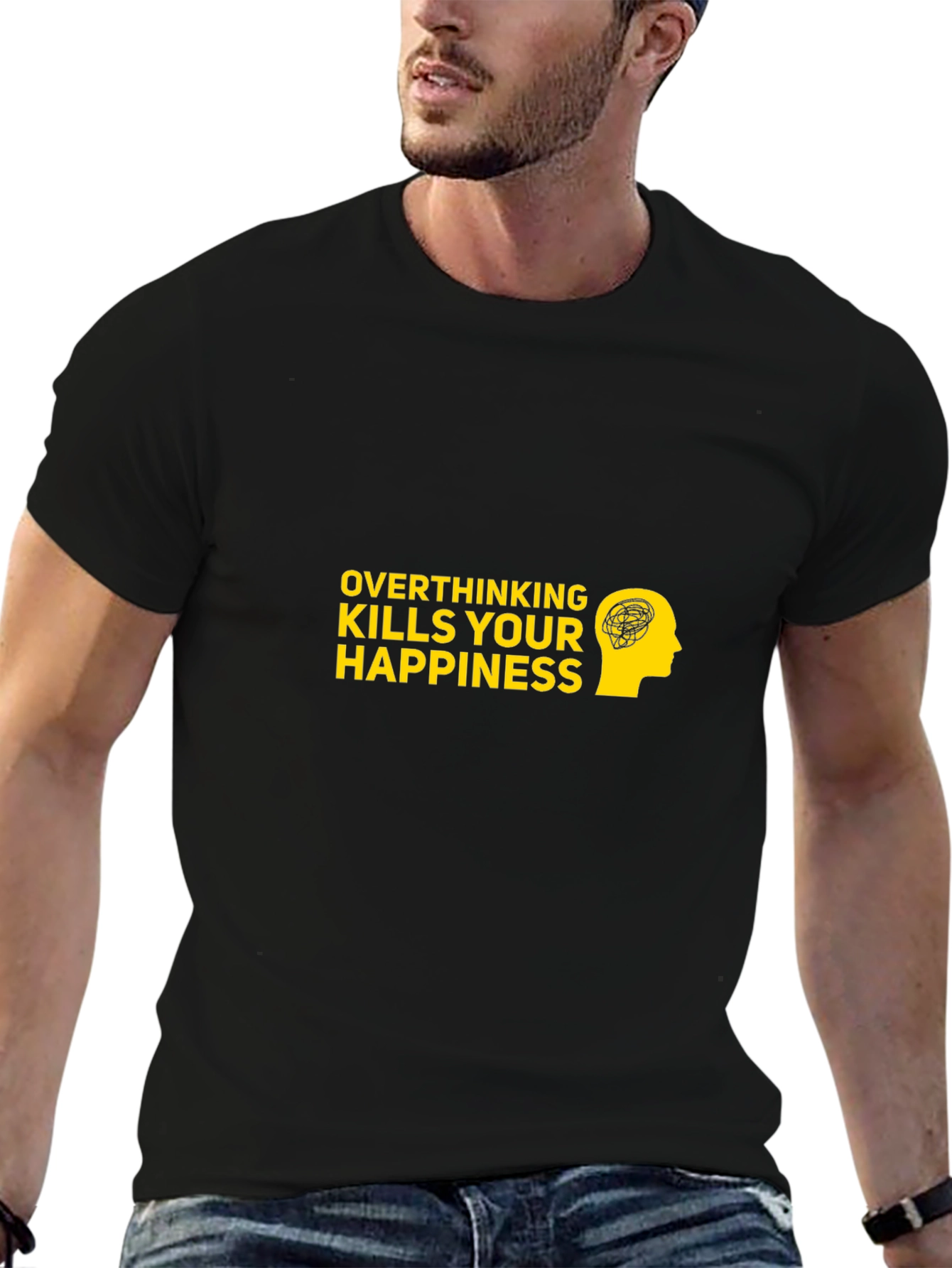 Black Overthinking Kills T-Shirt - Black Cotton Graphic Tee view 6