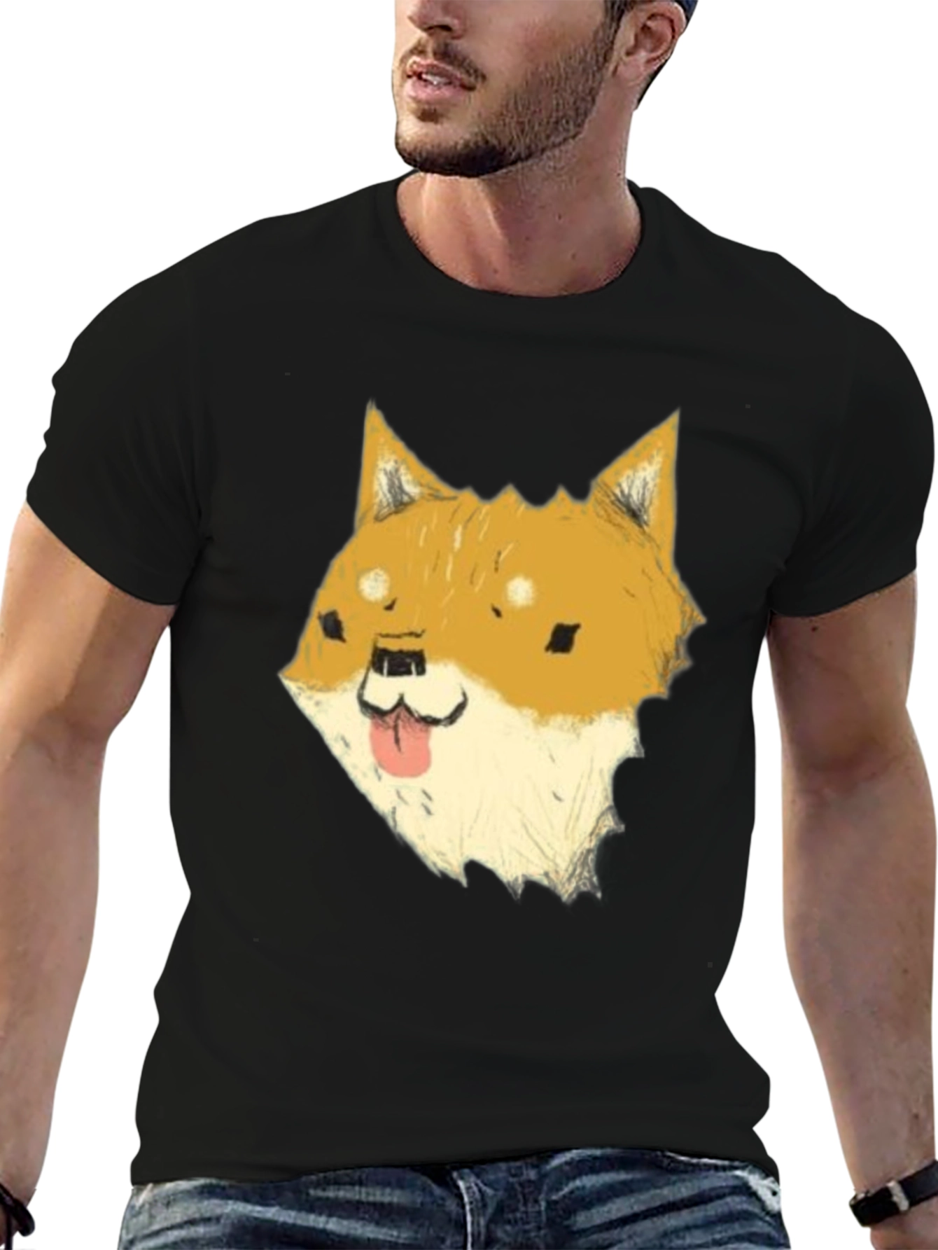 Black Dog Meme Graphic Tee - Black Cotton T-Shirt view 6