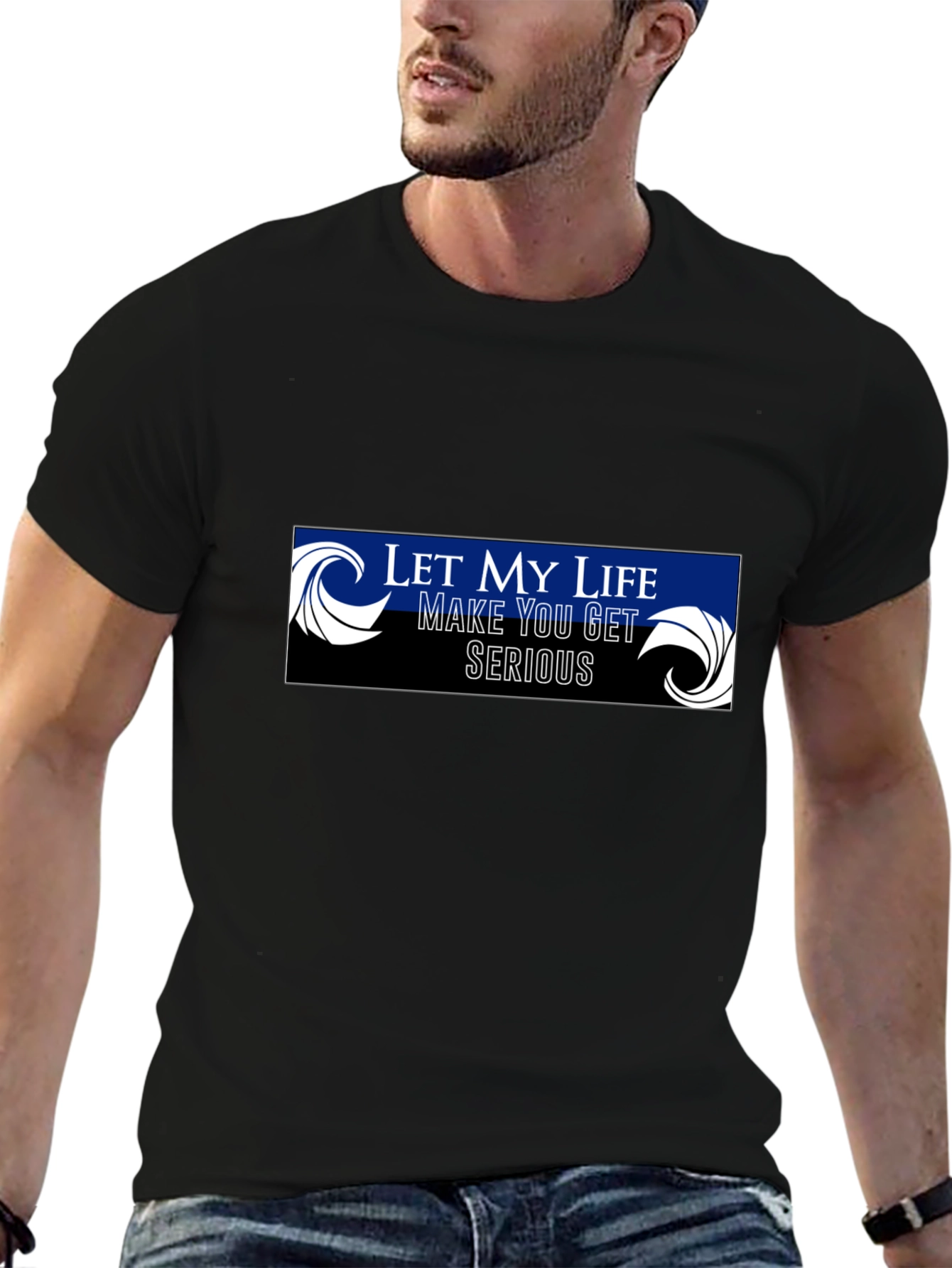 Black Let My Life Make You Get Serious Black Graphic Tee view 6