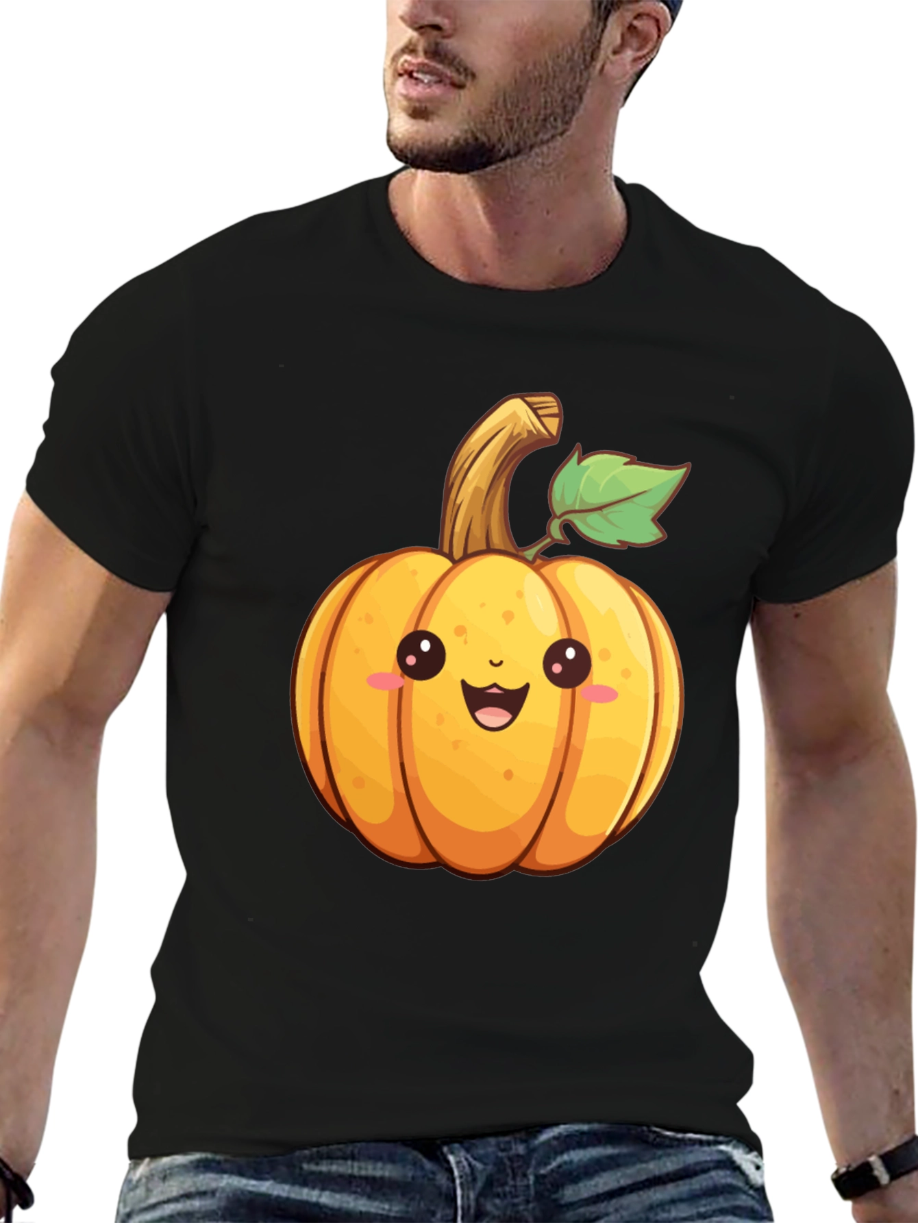 Black Cute Cartoon Pumpkin Graphic T-Shirt view 6