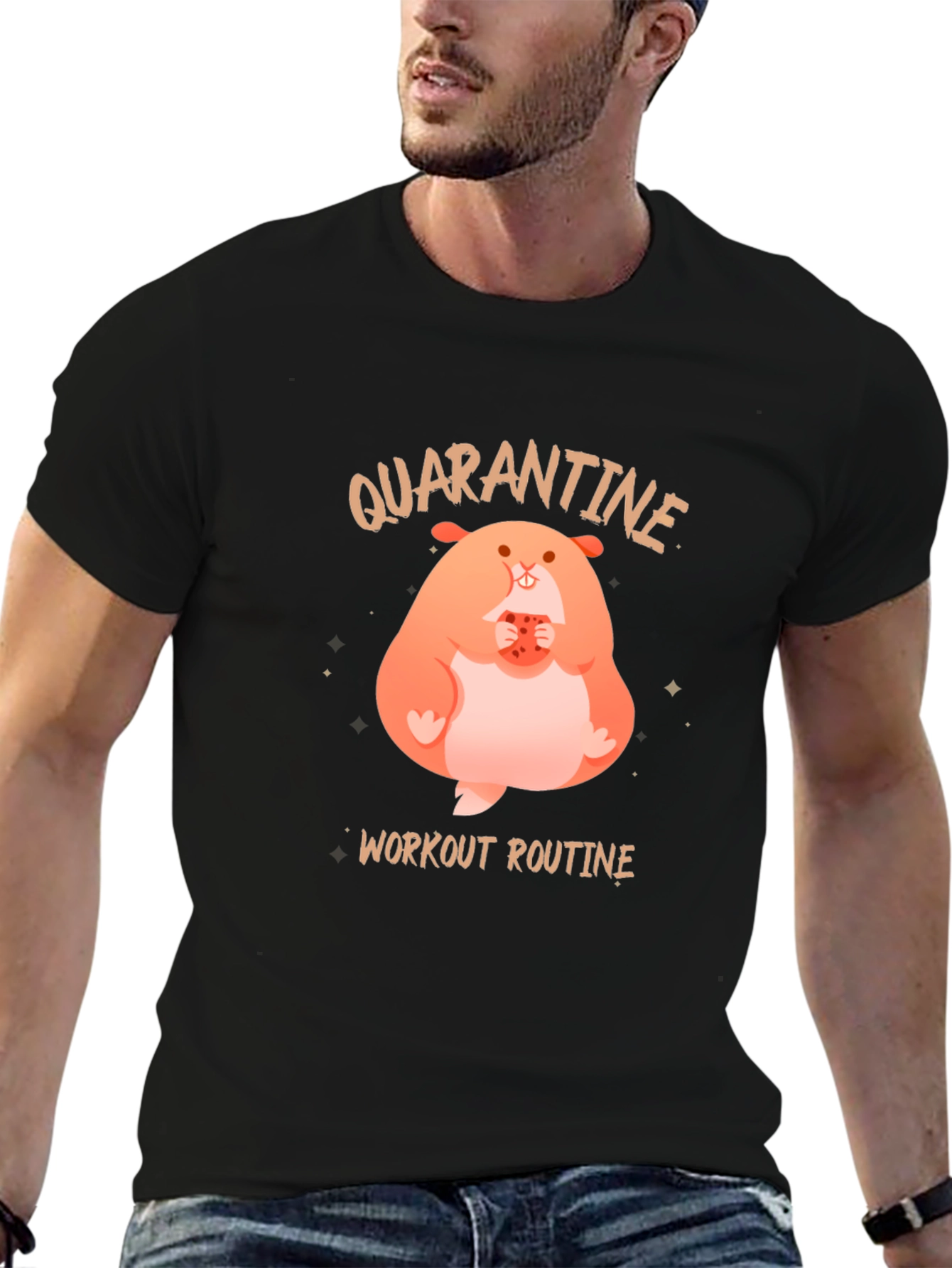 Black Quarantine Workout Routine T-Shirt view 6