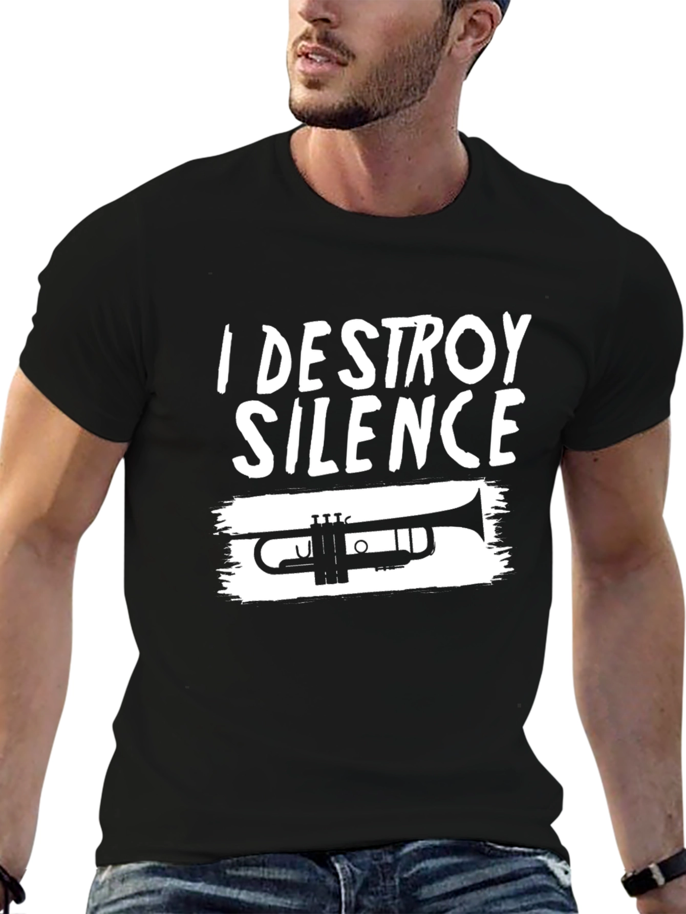 Black I Destroy Silence Trumpet T-Shirt view 6