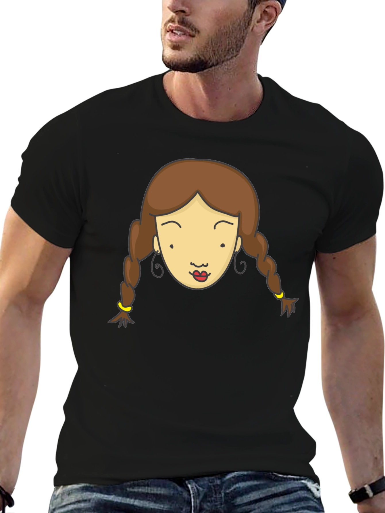 Black Cartoon Girl Graphic Tee - Black view 6