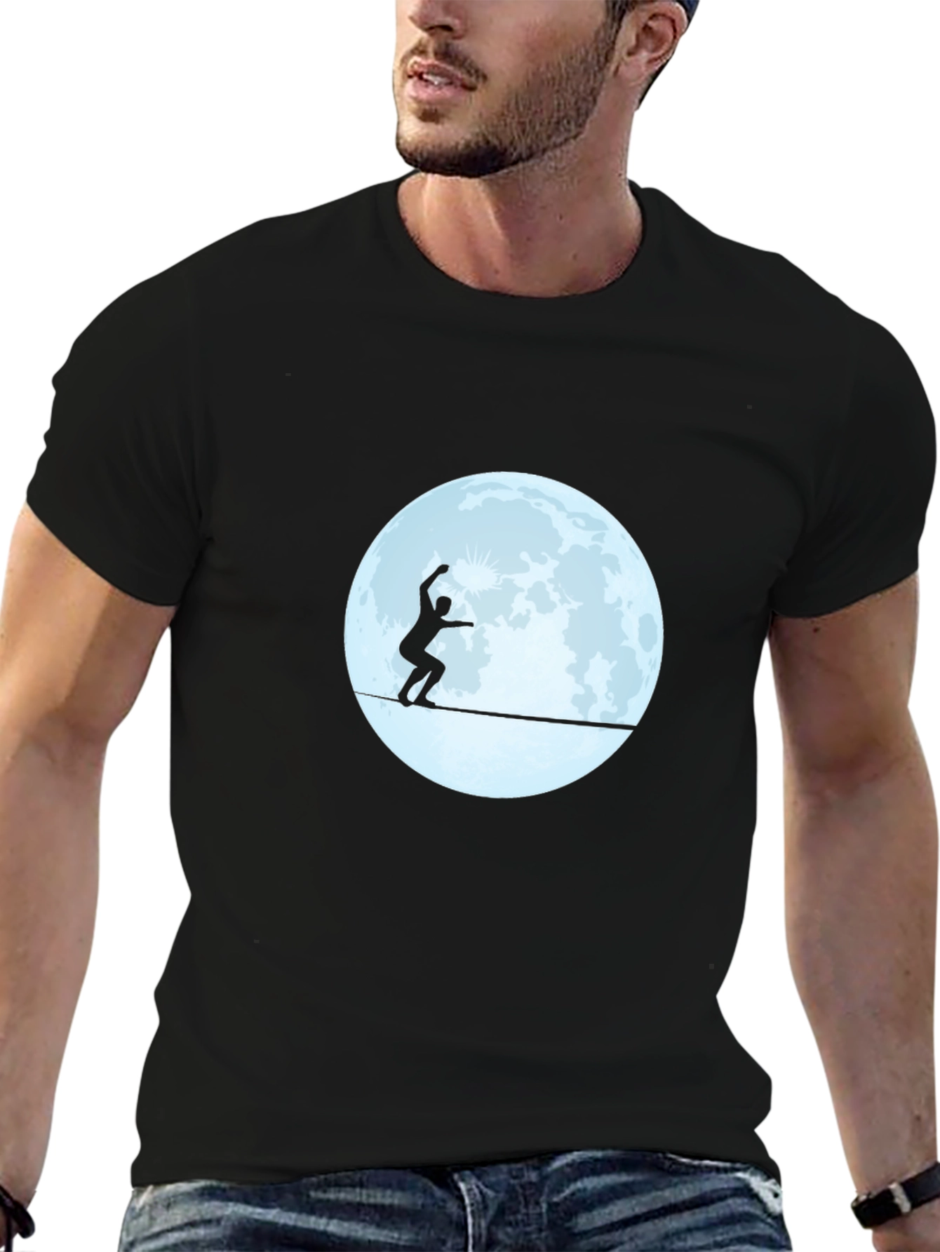 Black Slackline Moon T-Shirt - Balance Under the Stars view 6