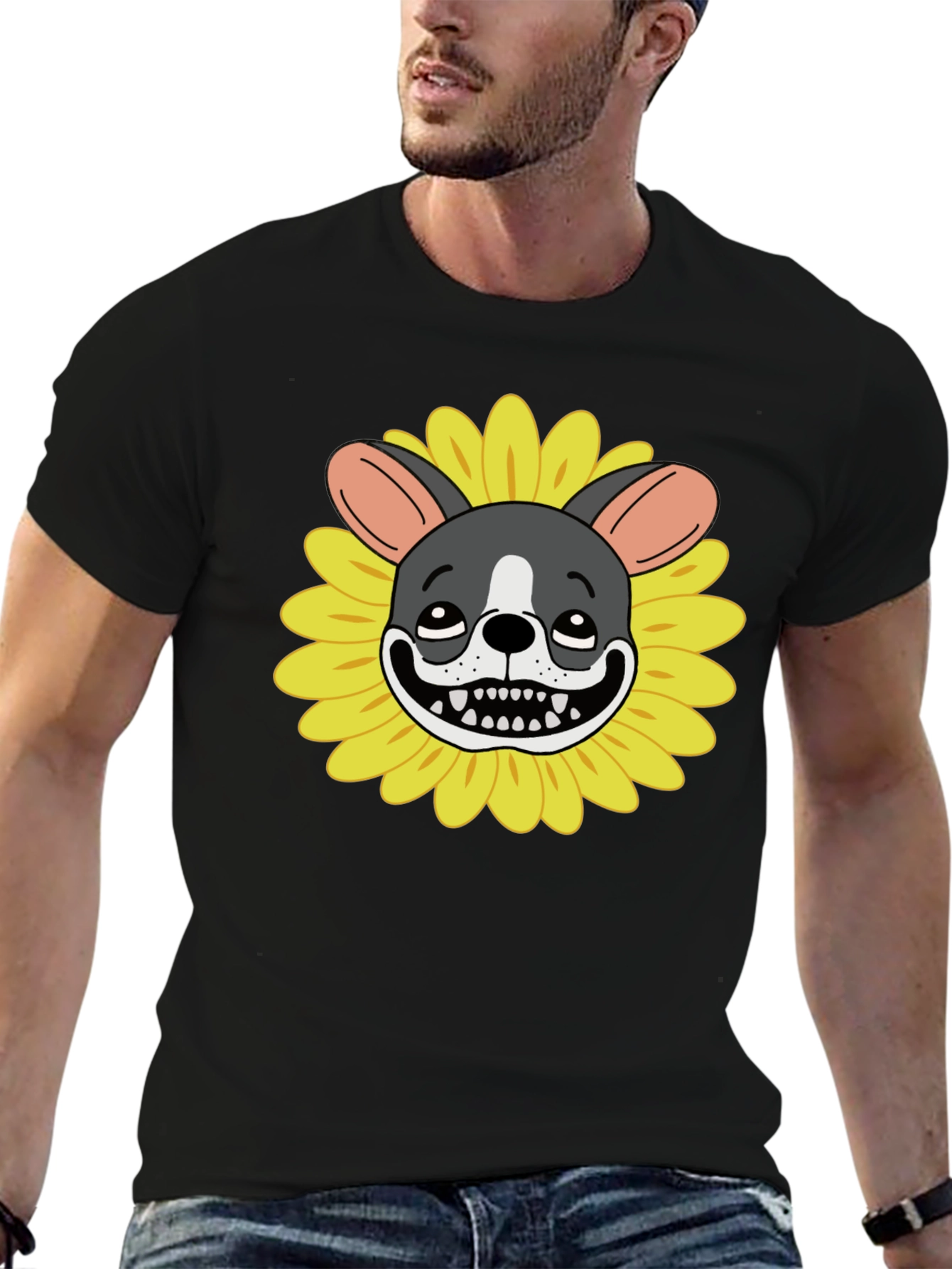 Black Dog Sunflower Graphic Tee - Quirky Unisex T-Shirt view 6