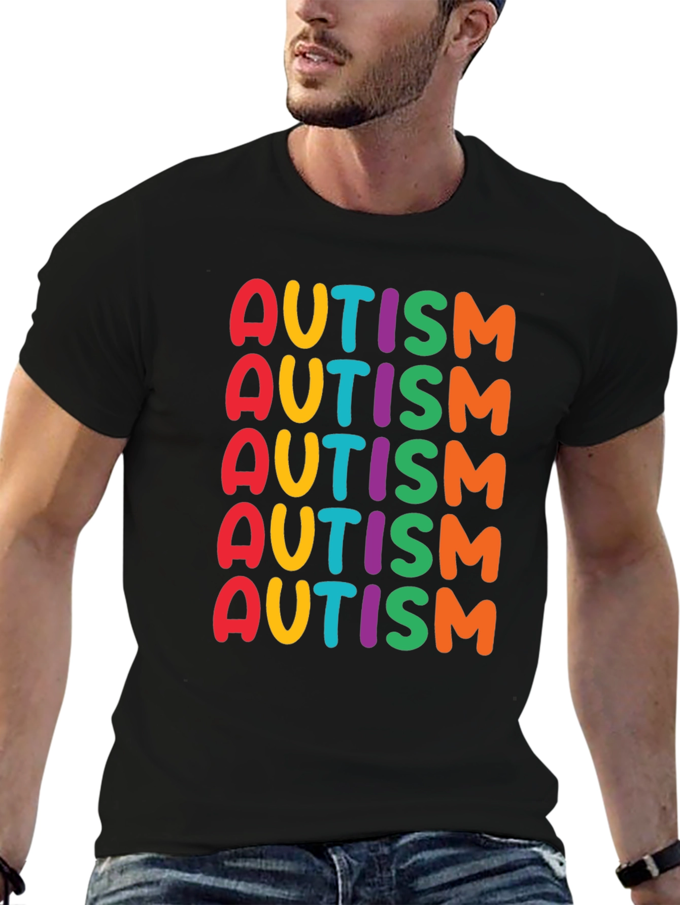 Black Colorful Autism Awareness T-Shirt view 6