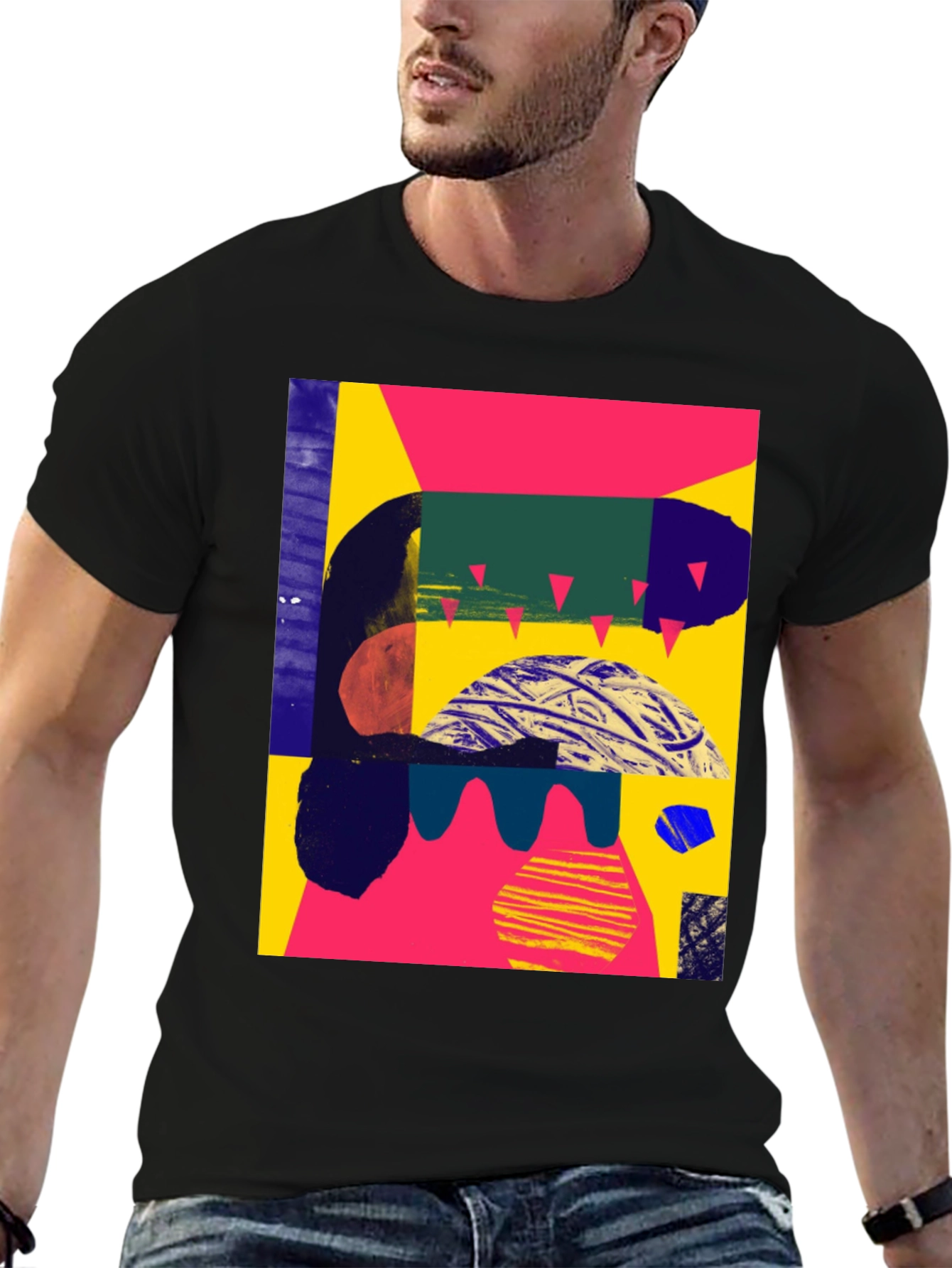 Black Abstract Graphic Black T-Shirt view 6