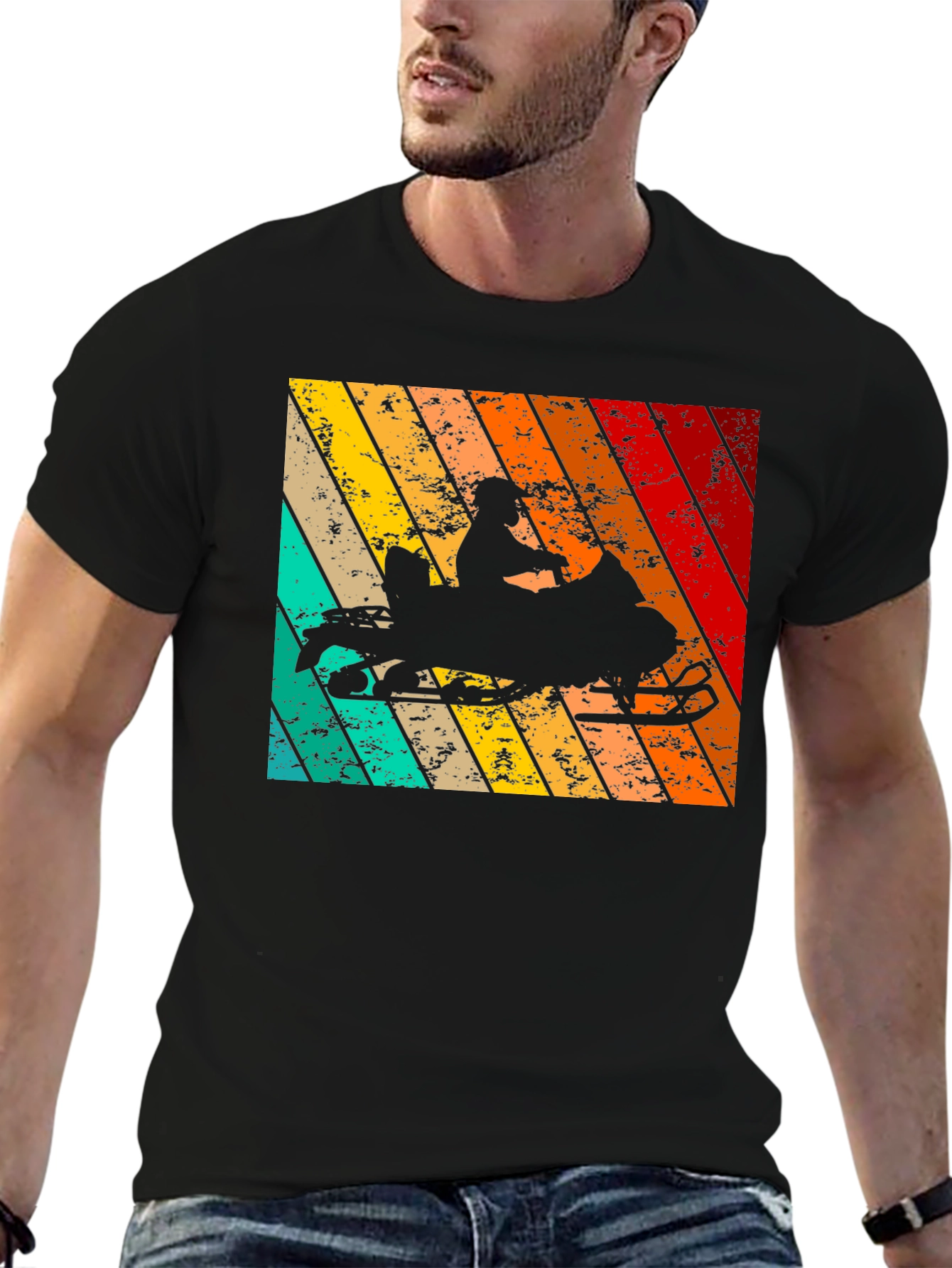 Black Retro Snowmobile T-Shirt | Vintage Style view 6