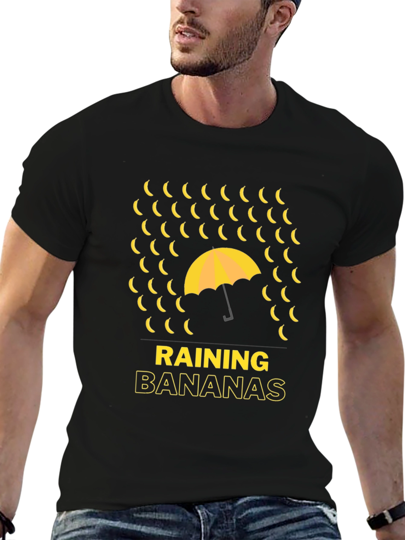 Black Raining Bananas Graphic Tee - Funny Novelty Shirt view 6