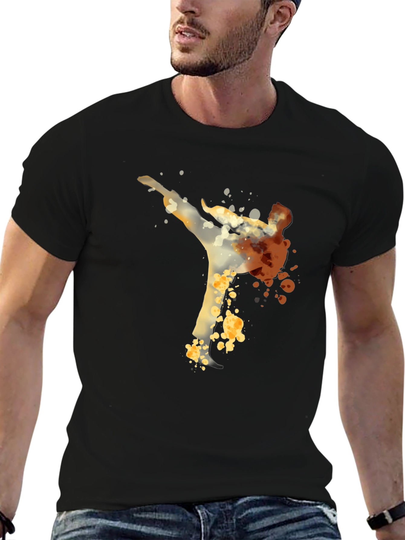 Black Abstract Karate Kick Graphic Tee - Modern Style view 6