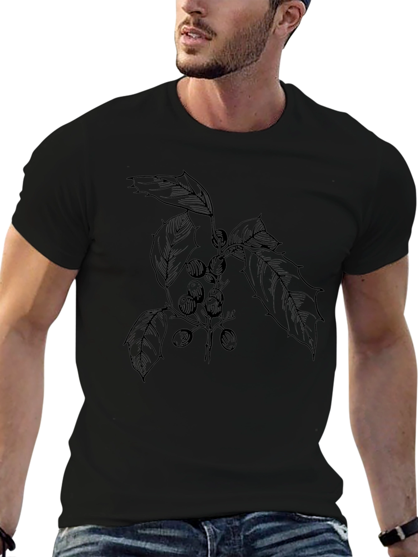Black Botanical Sketch Graphic Tee - Unisex view 6