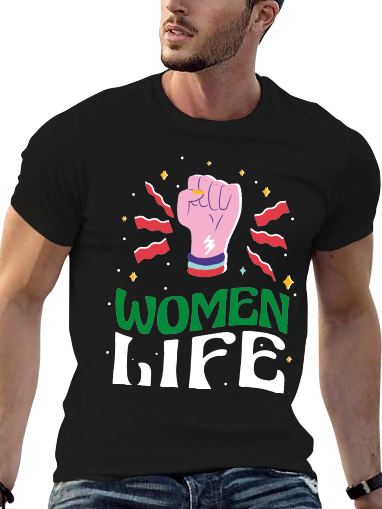 Women Life Fist Graphic Tee - Black - 6