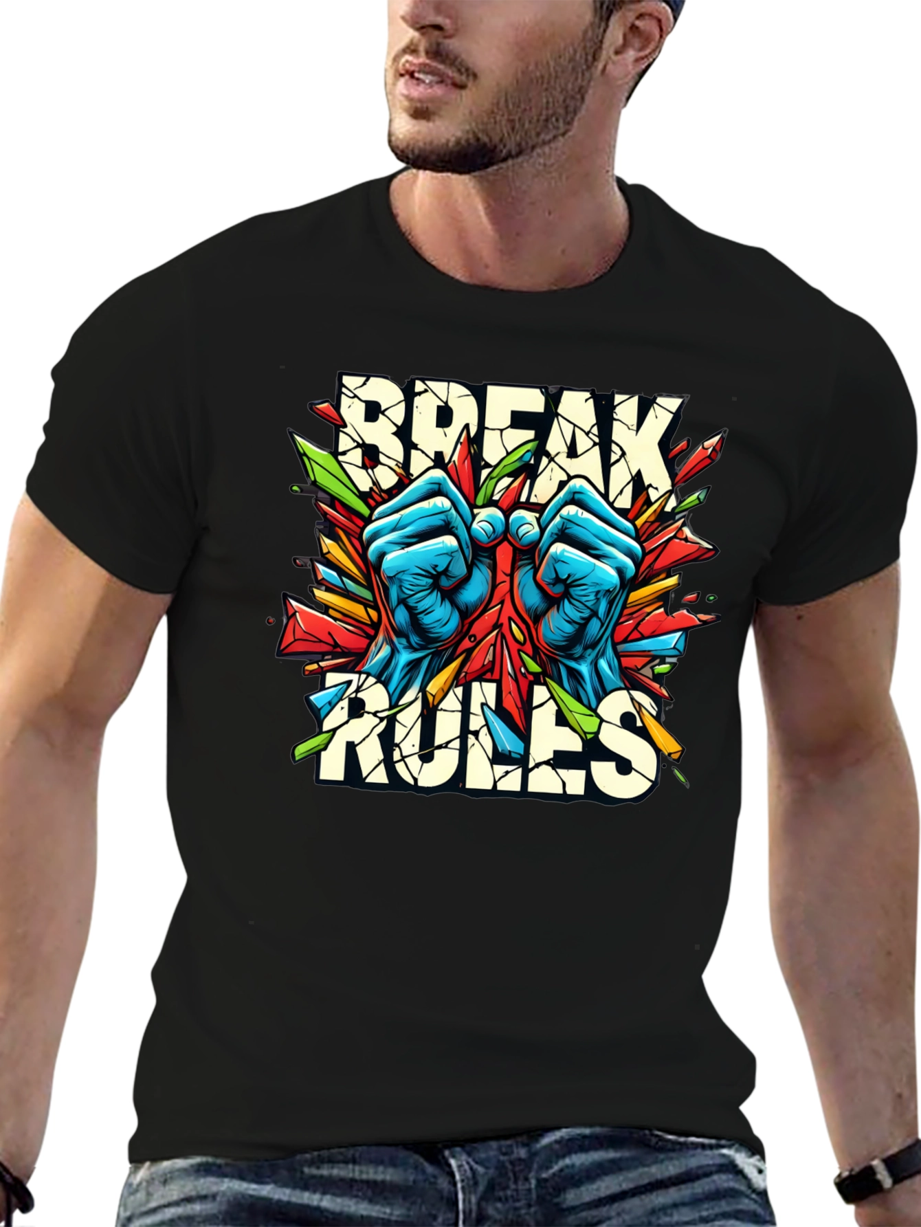 Black Break Rules Graphic Tee - Bold Streetwear Style view 6
