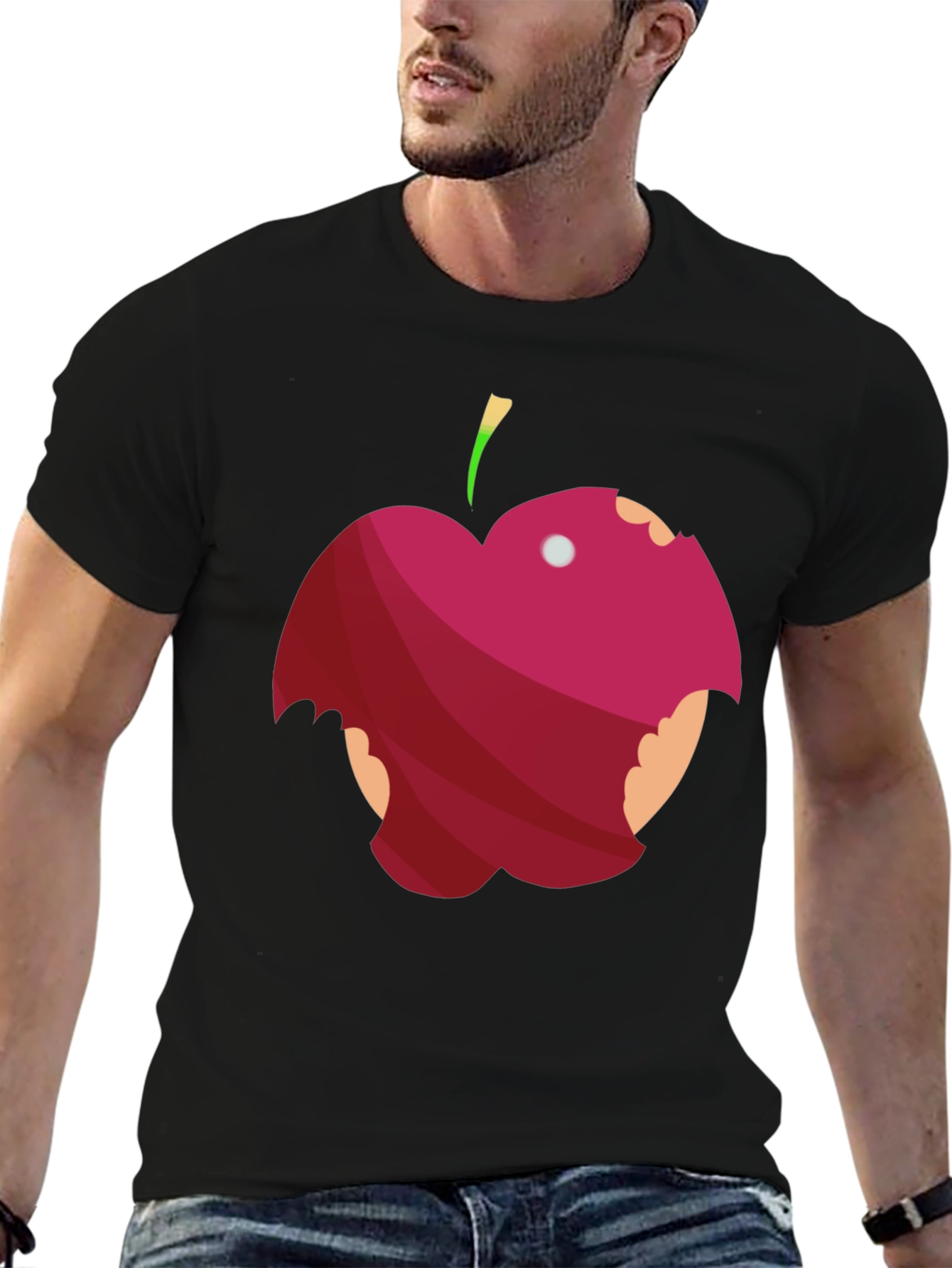 Black Bitten Apple Graphic Tee - Funny Fruit T-Shirt view 6