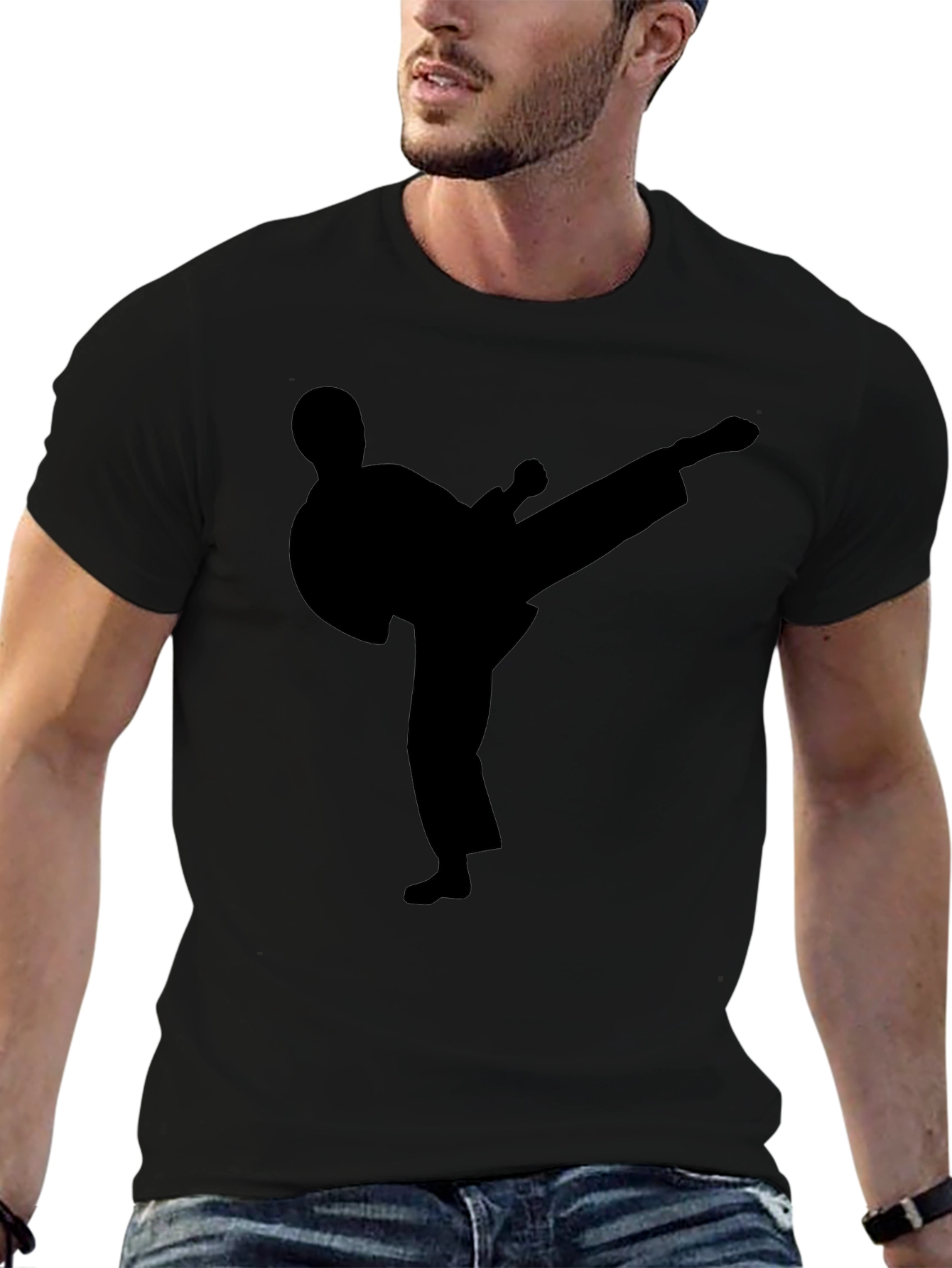 Black Martial Arts Silhouette T-Shirt - Black view 6