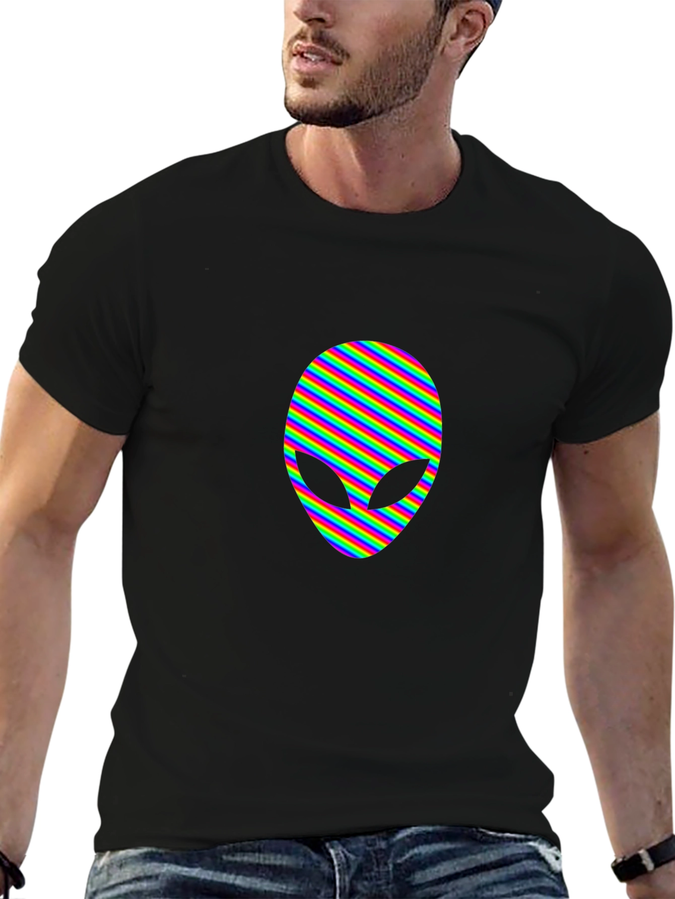 Black Rainbow Alien Head Graphic Tee - Black view 6