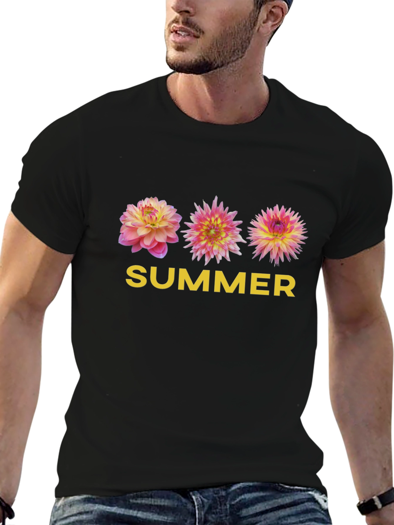 Black Summer Floral Graphic Tee - Soft Black T-Shirt view 6