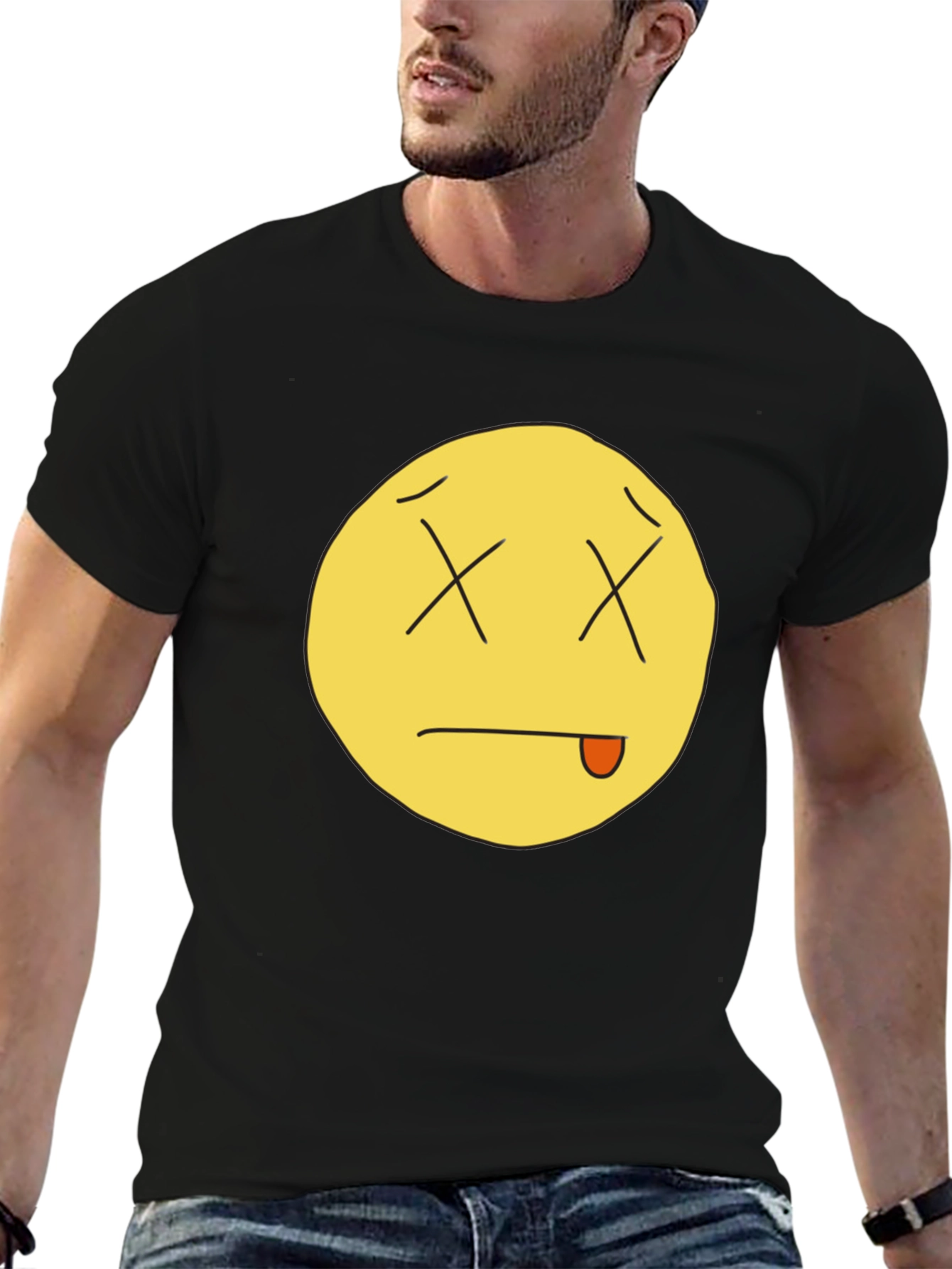 Black Funny Dead Emoji Black T-Shirt view 6