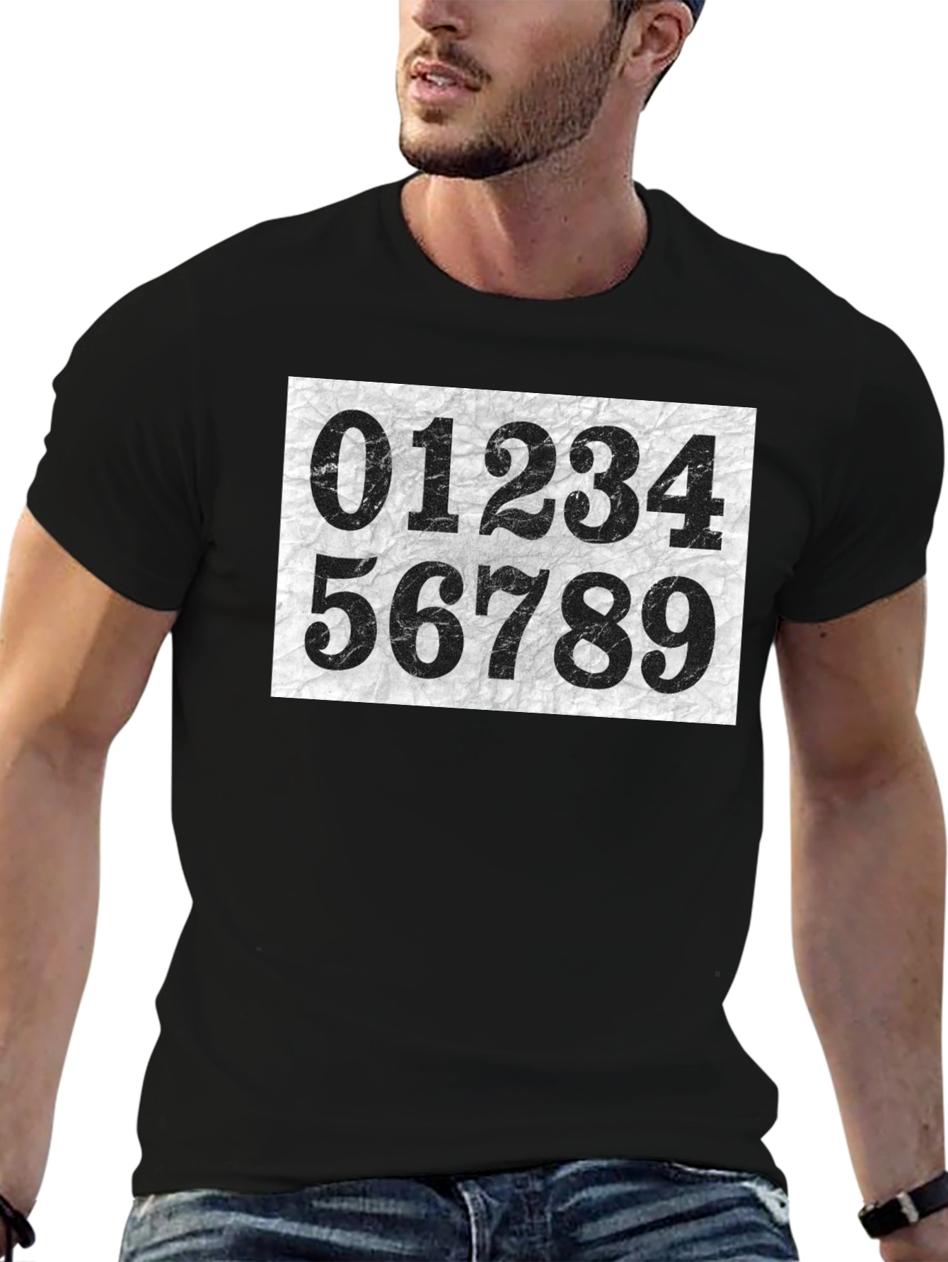Black Number Print Crew Neck Short Sleeve T-Shirt view 6