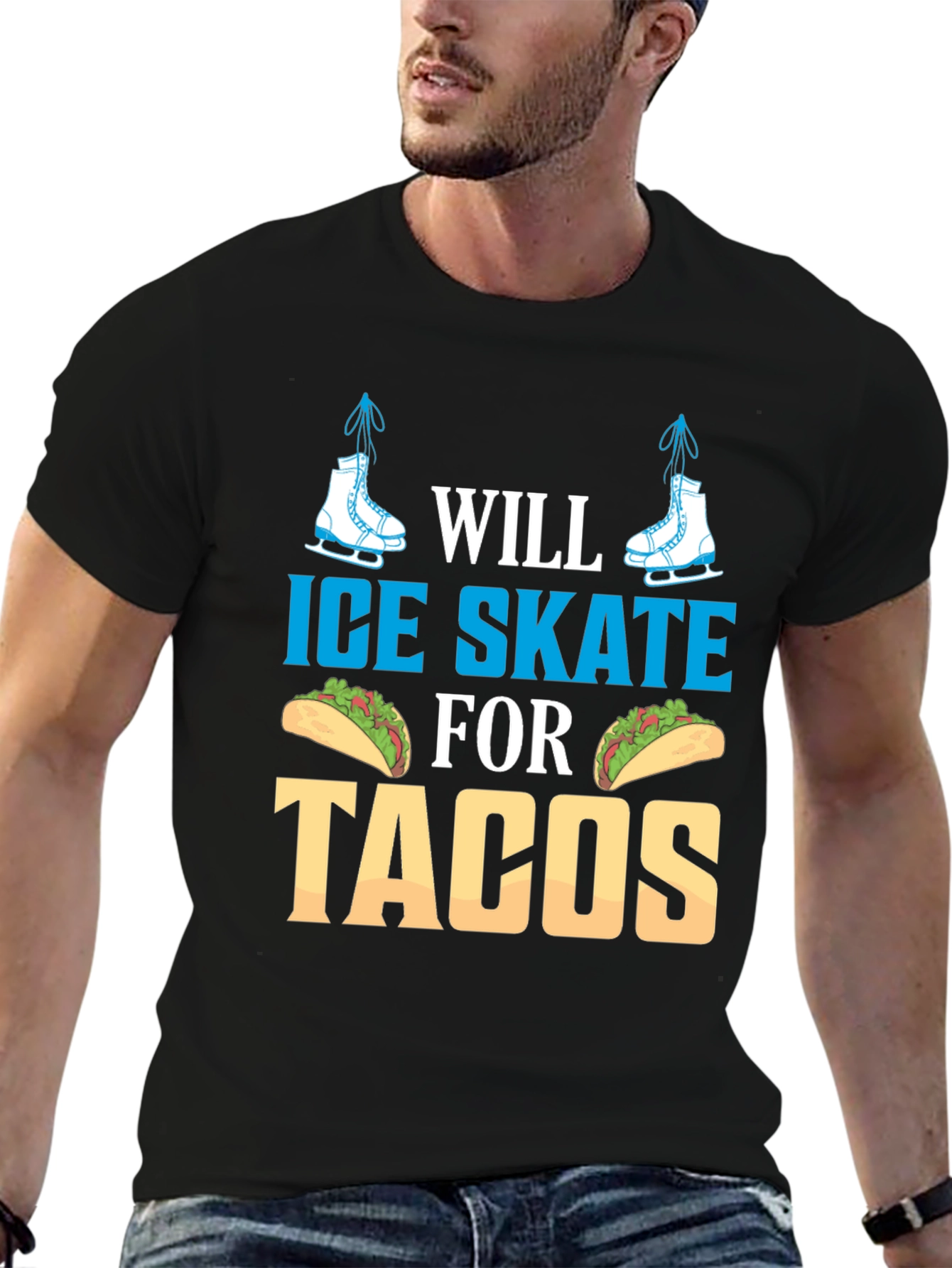 Black Ice Skate for Tacos Graphic Tee view 6