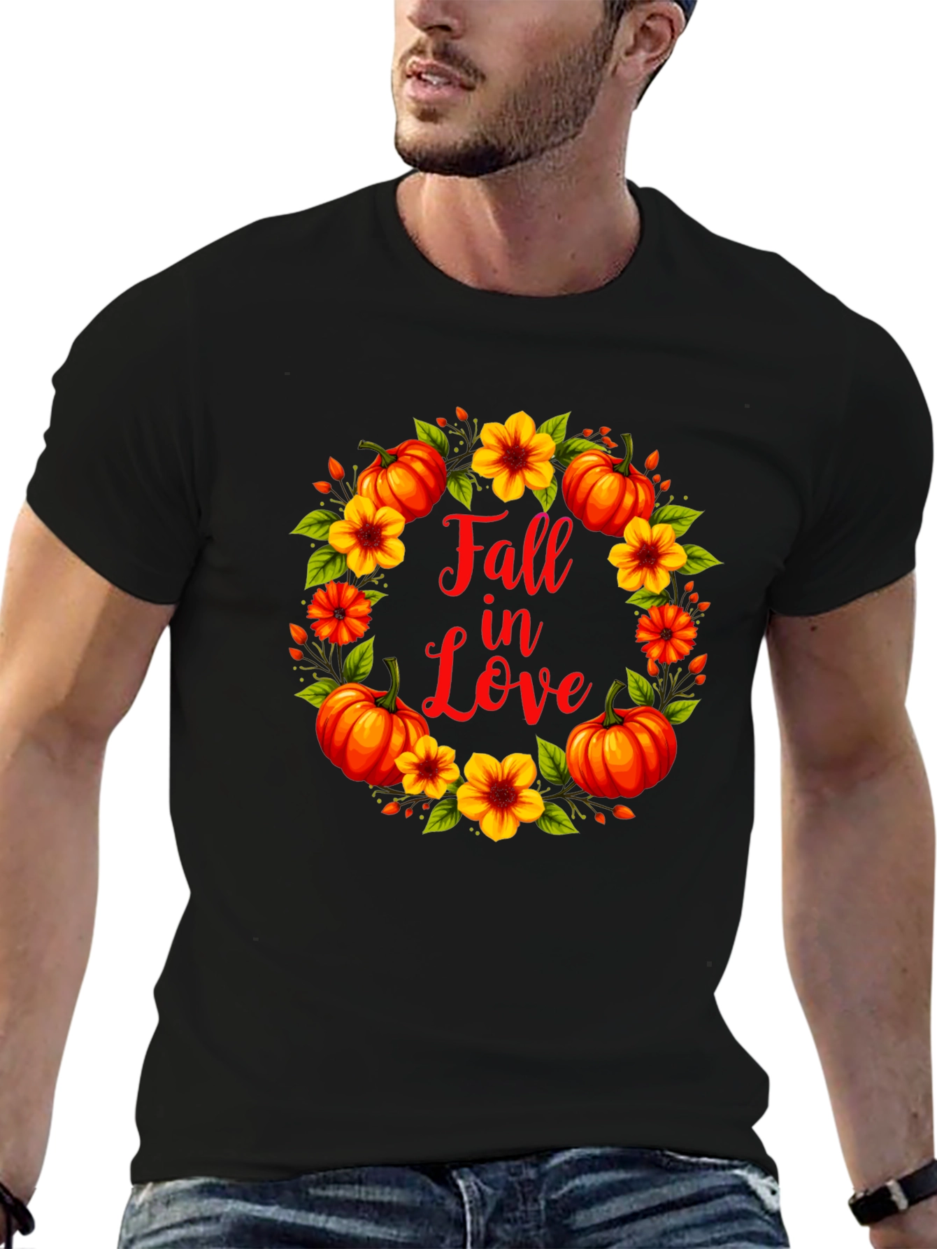 Black Fall In Love Pumpkin Floral Wreath Graphic Tee view 6