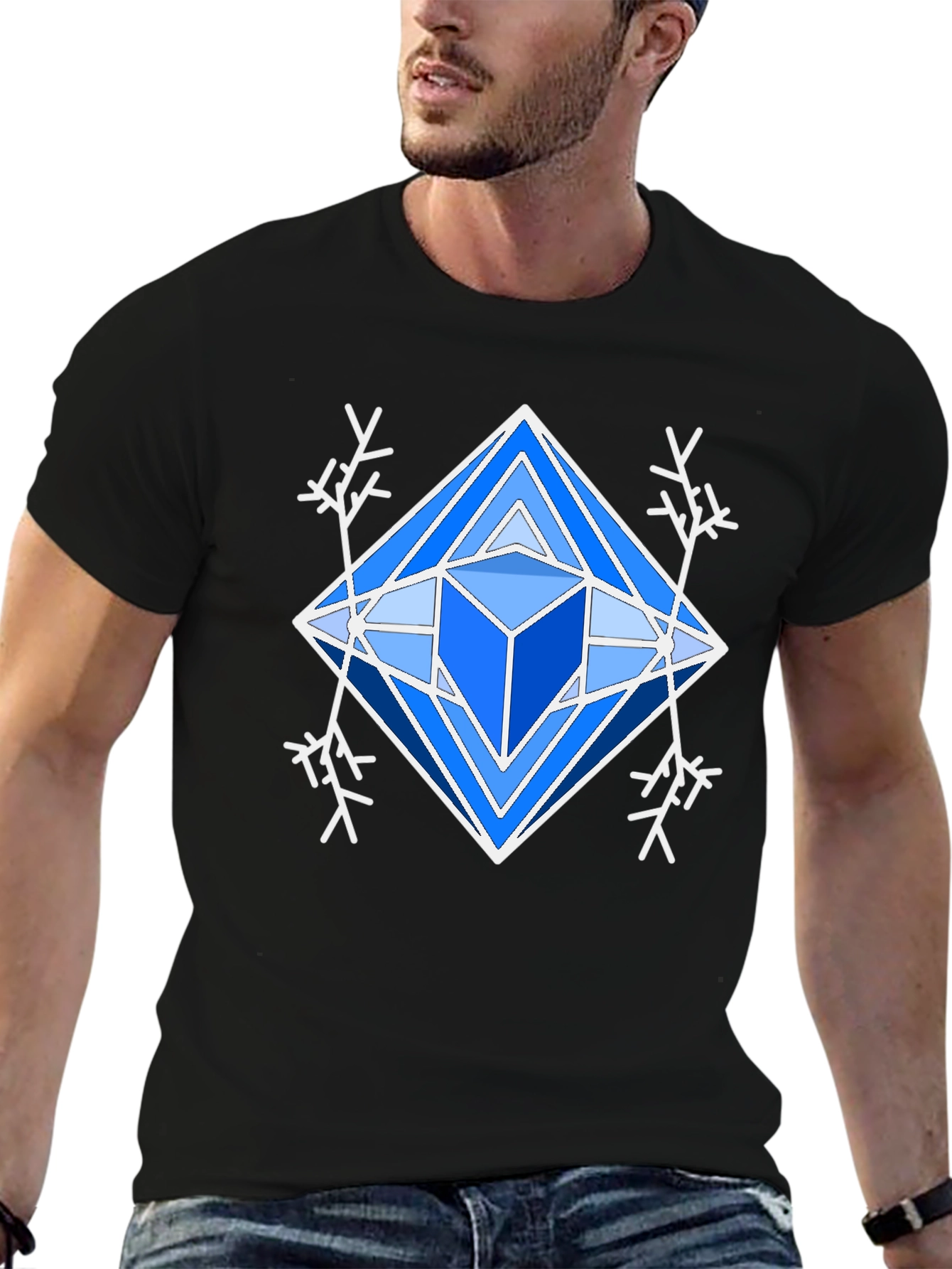 Black Geometric Snowflake Graphic Tee - Modern Winter Style view 6