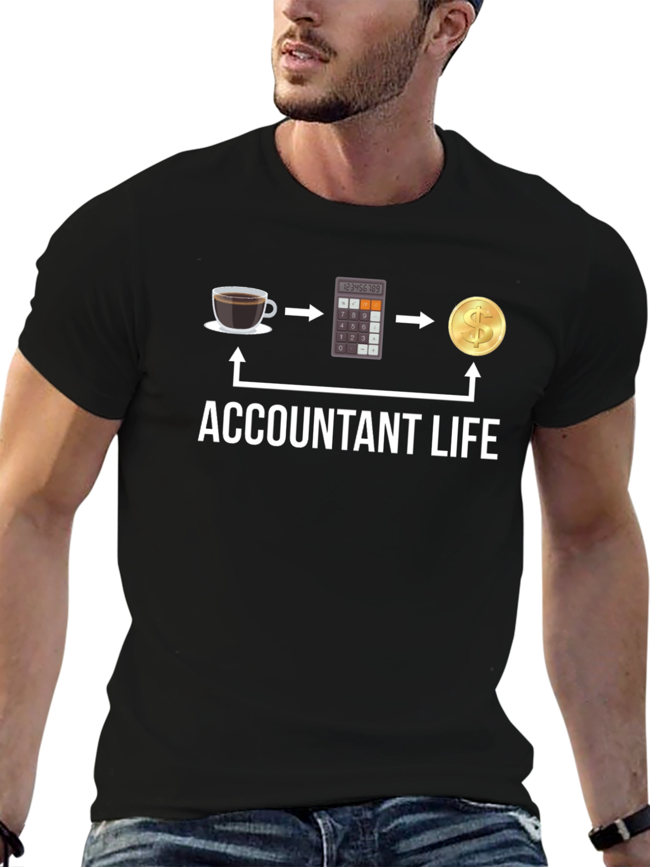 Black Accountant Life T-Shirt: Coffee, Calculator, Cash! view 6