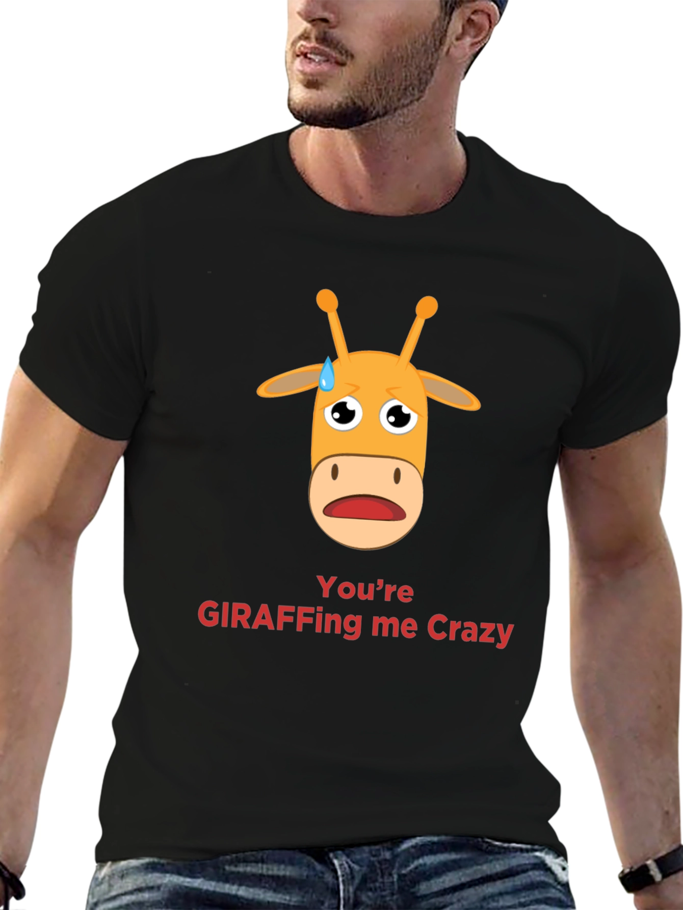 Black Giraffe Crazy Graphic Tee - Funny Animal Pun T-Shirt view 6