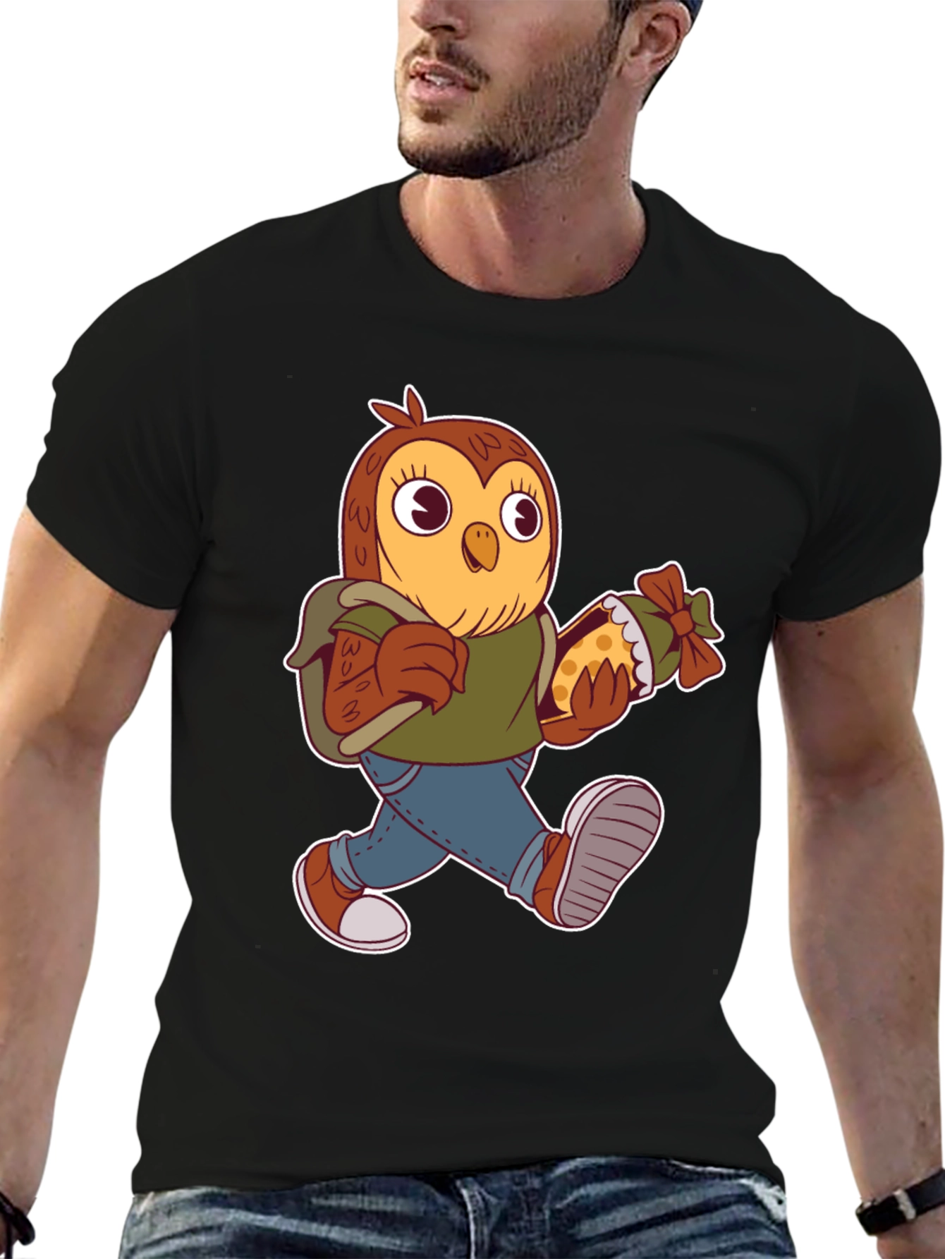 Black Cartoon Owl T-Shirt view 6