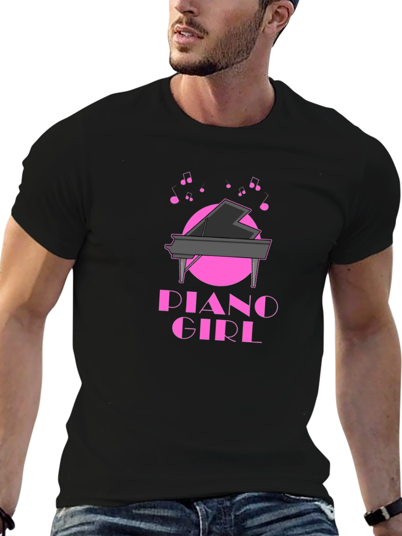 Black Piano Girl Black T-Shirt - Music Lover Tee view 6