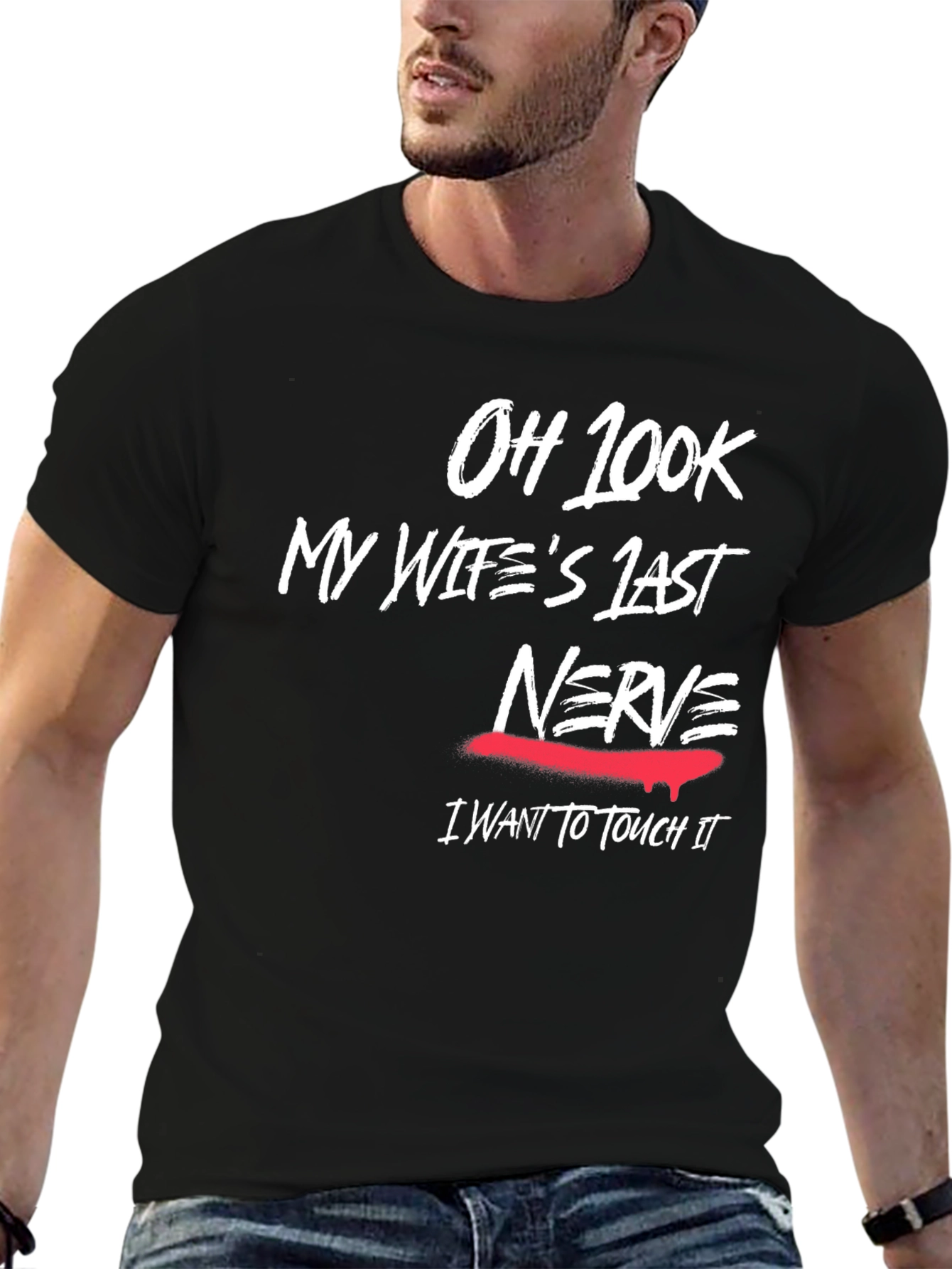 Black Humorous "My Wife's Last Nerve" Graphic T-Shirt view 6