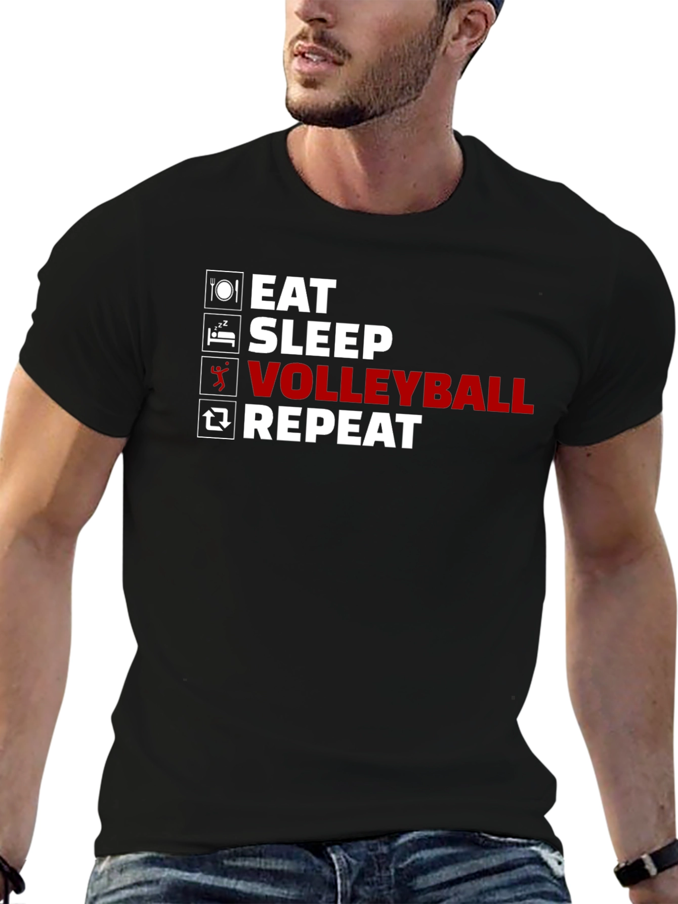 Black Eat Sleep Volleyball Repeat Graphic Tee view 6