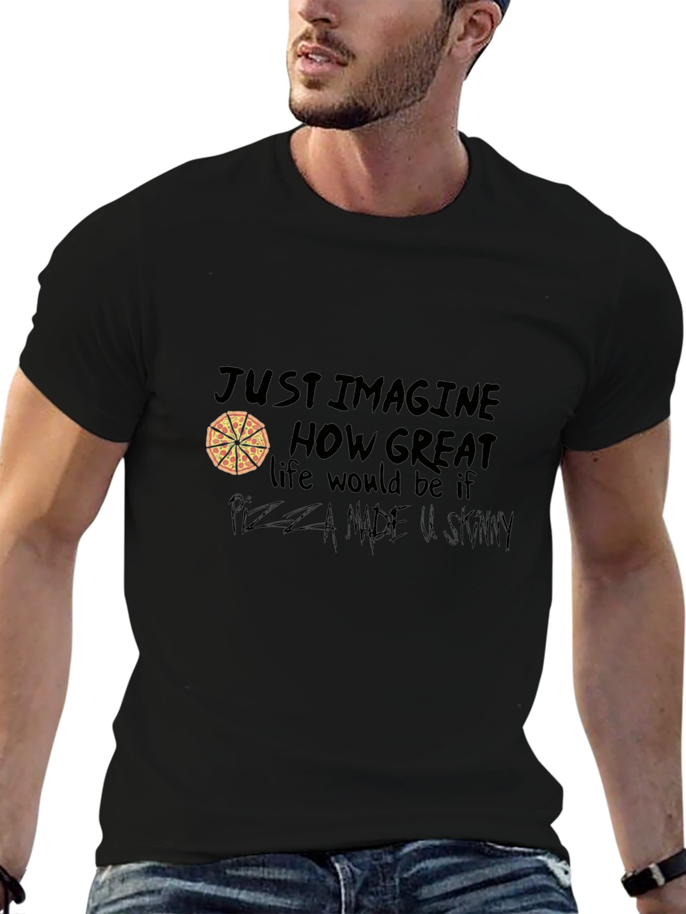 Black Pizza Lover Graphic T-Shirt - Just Imagine... view 6
