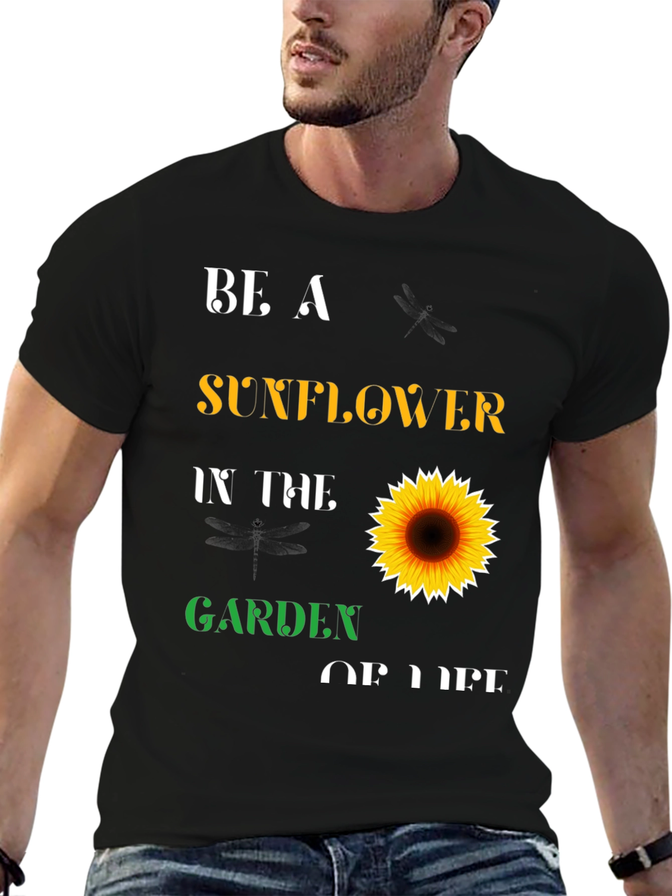 Black Be a Sunflower T-Shirt - Inspirational Graphic Tee view 6