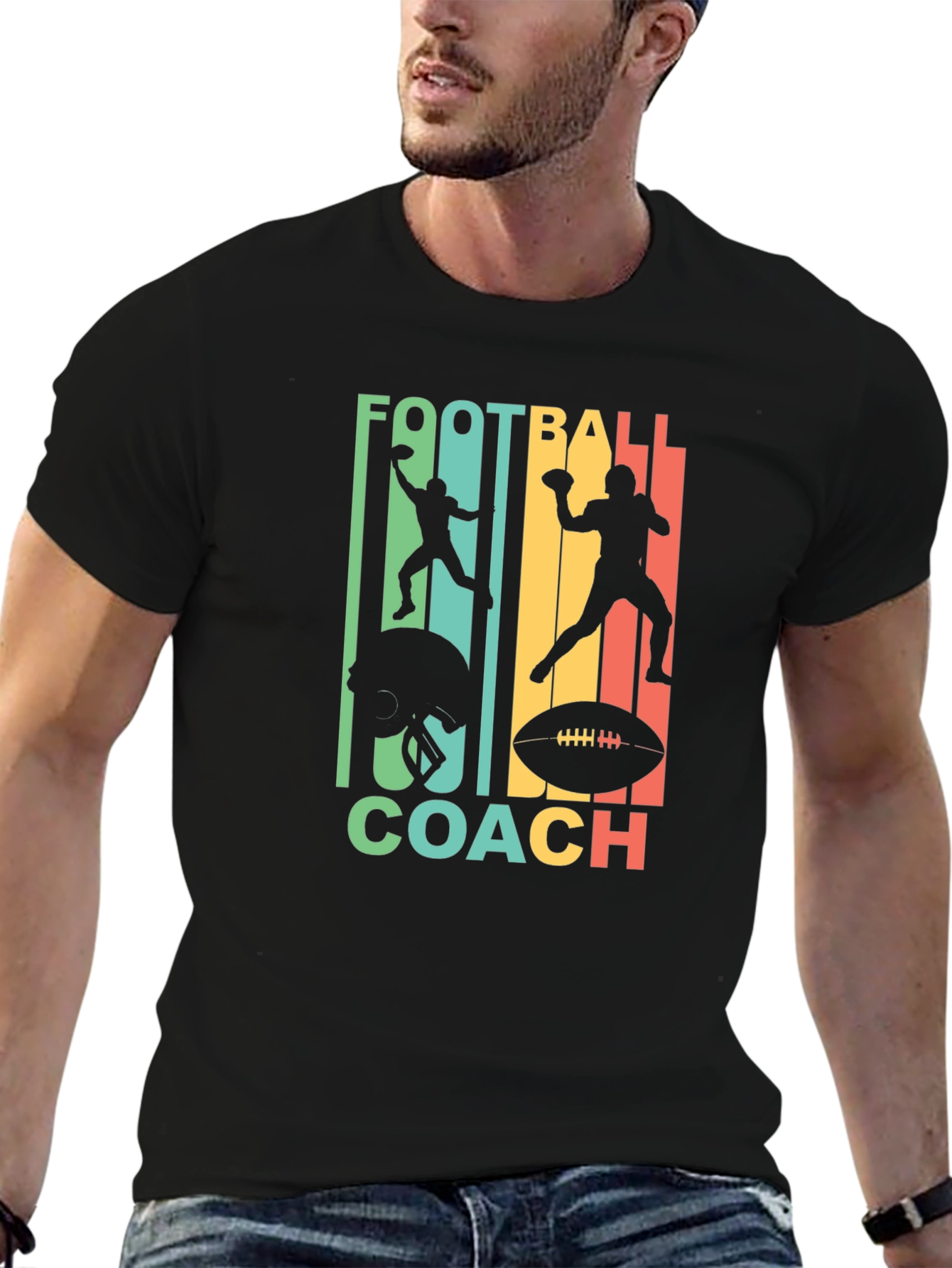 Black Football Coach Graphic Tee - Retro Design view 6