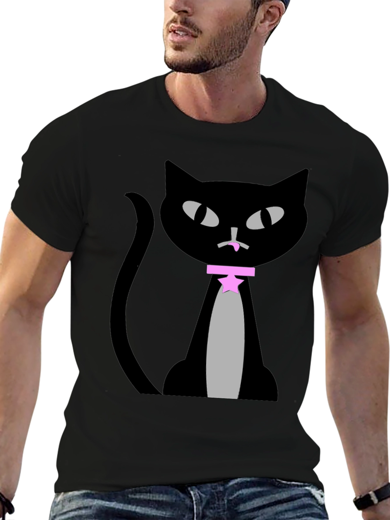 Black Cool Cat Graphic Tee view 6