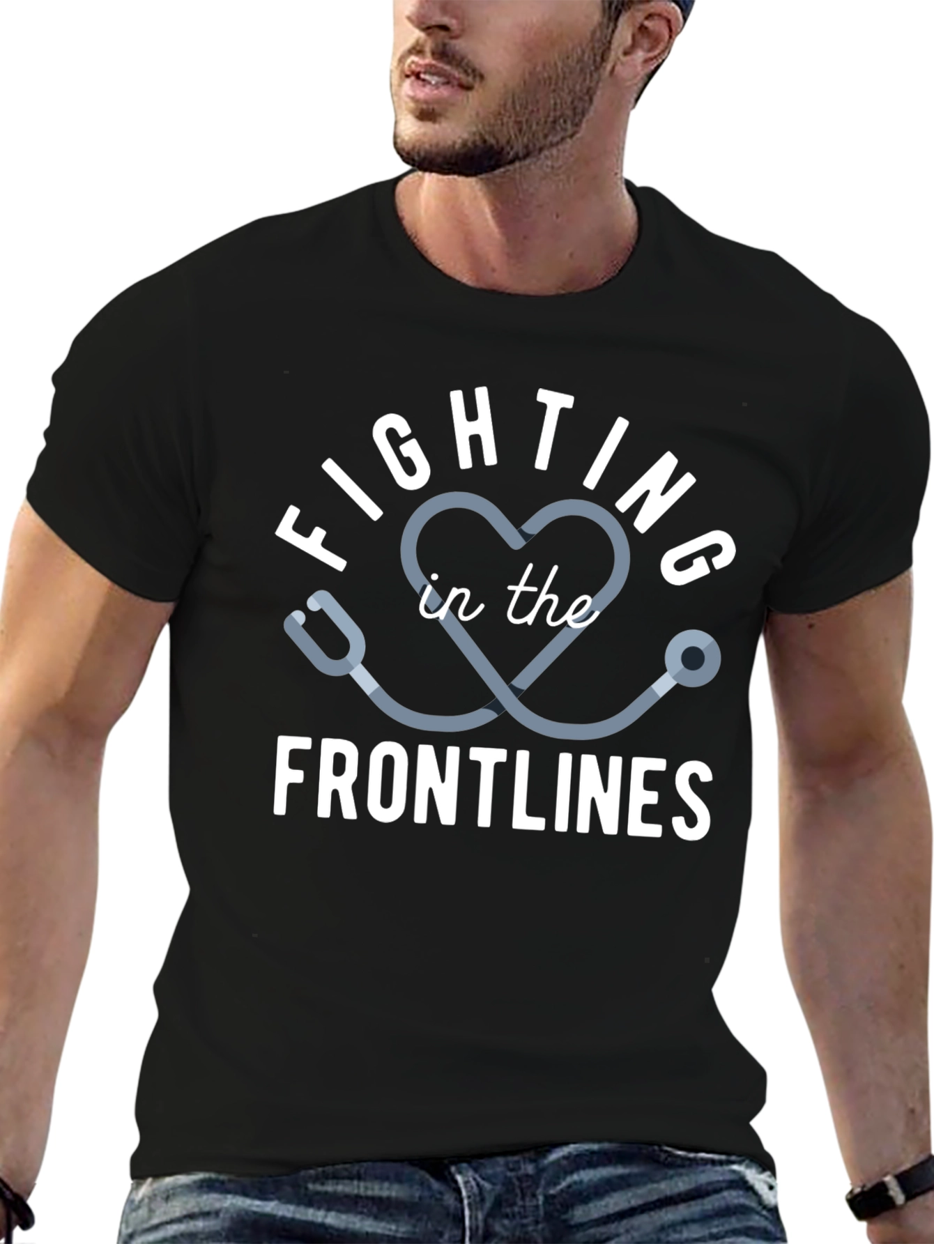 Black Fighting Frontlines Tee - Medical Support Shirt view 6