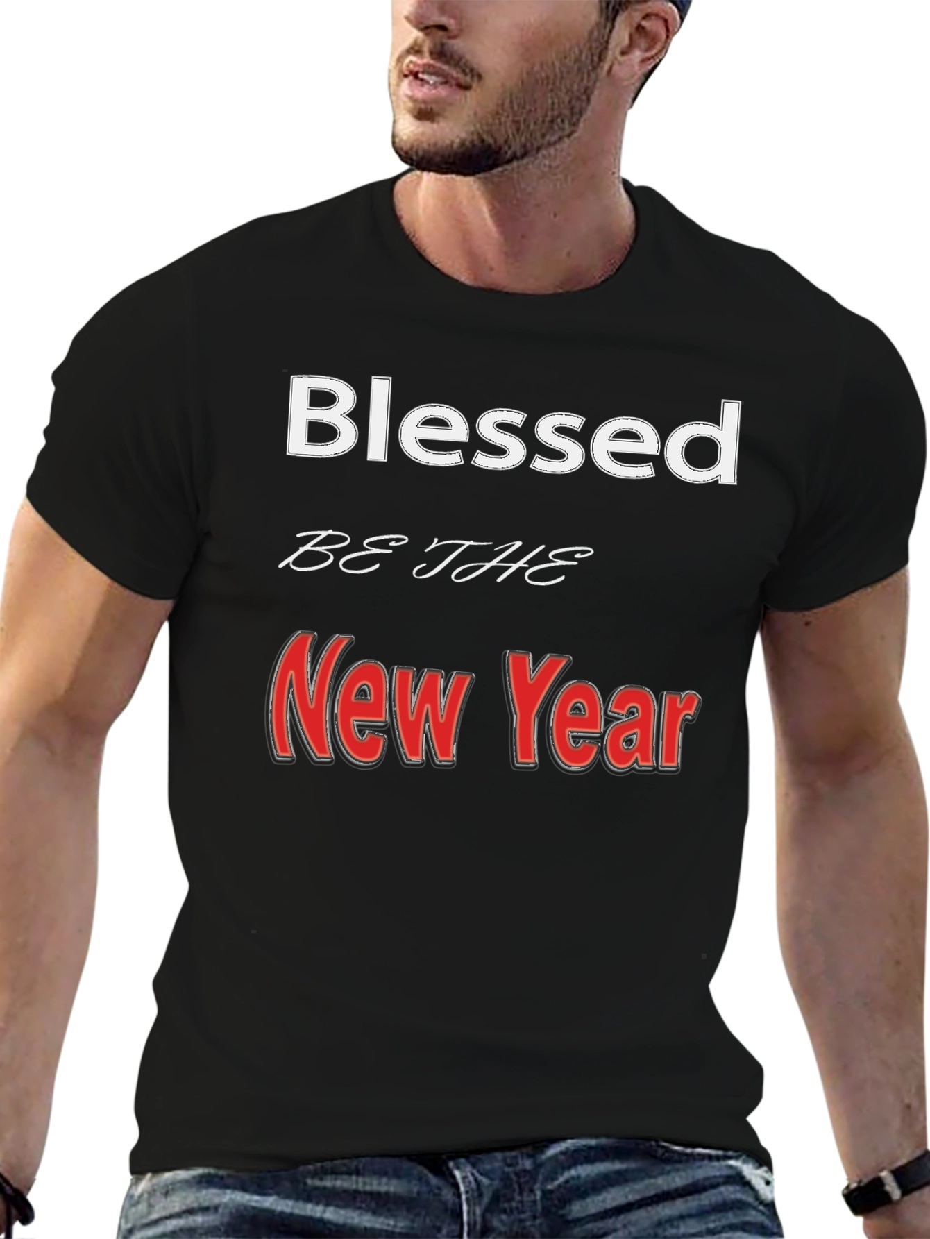 Black Blessed New Year Graphic Tee - Stylish Holiday Apparel view 6