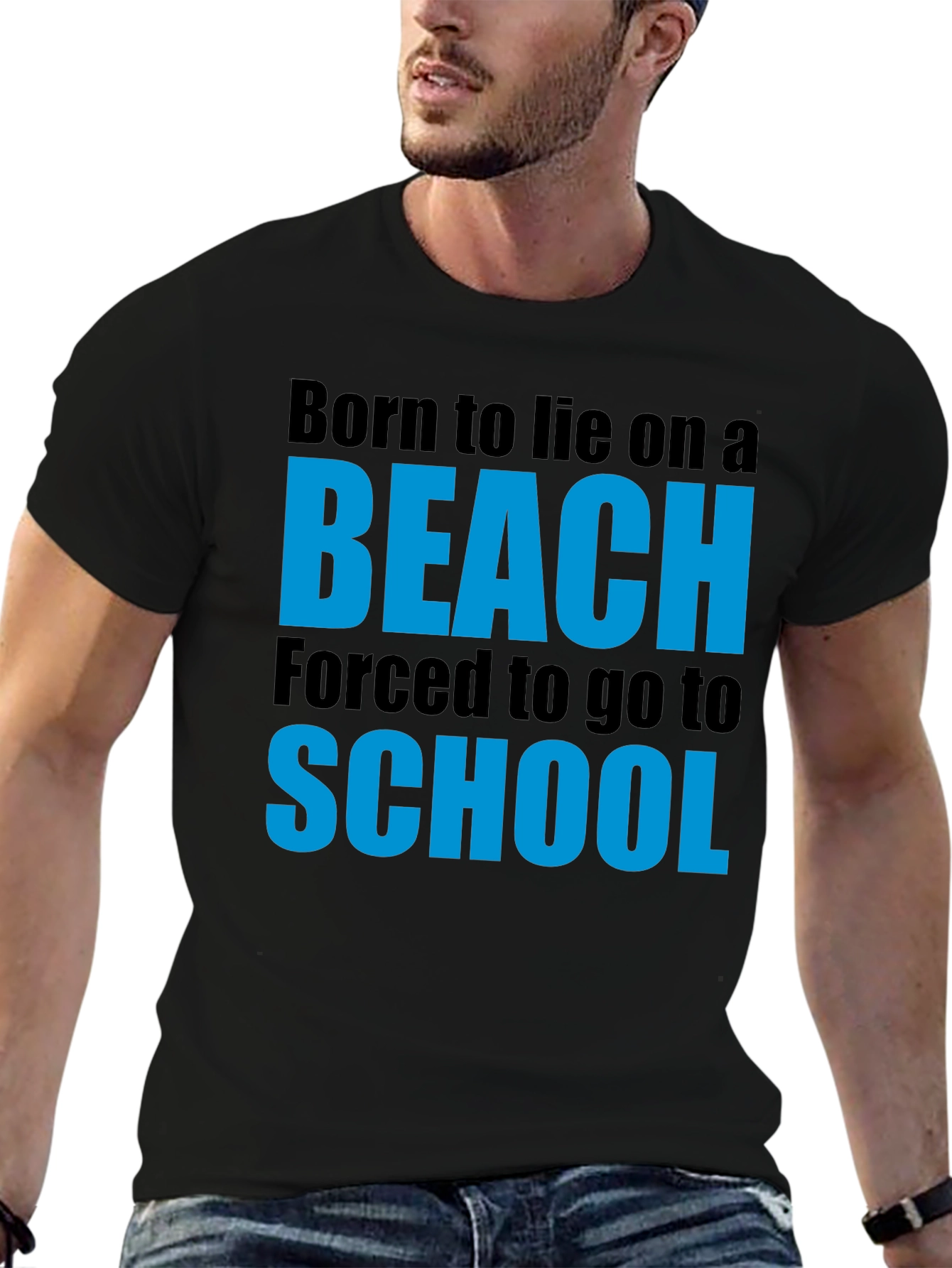 Black Born to Beach Funny Graphic T-Shirt view 6