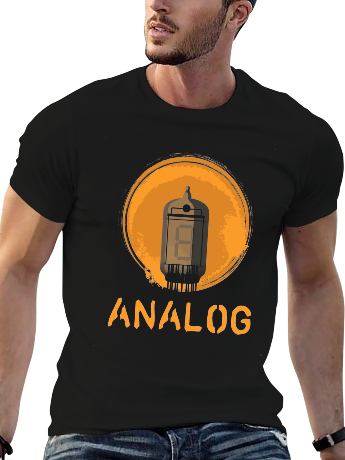 Black Analog Tube T-Shirt - Vintage Design view 6