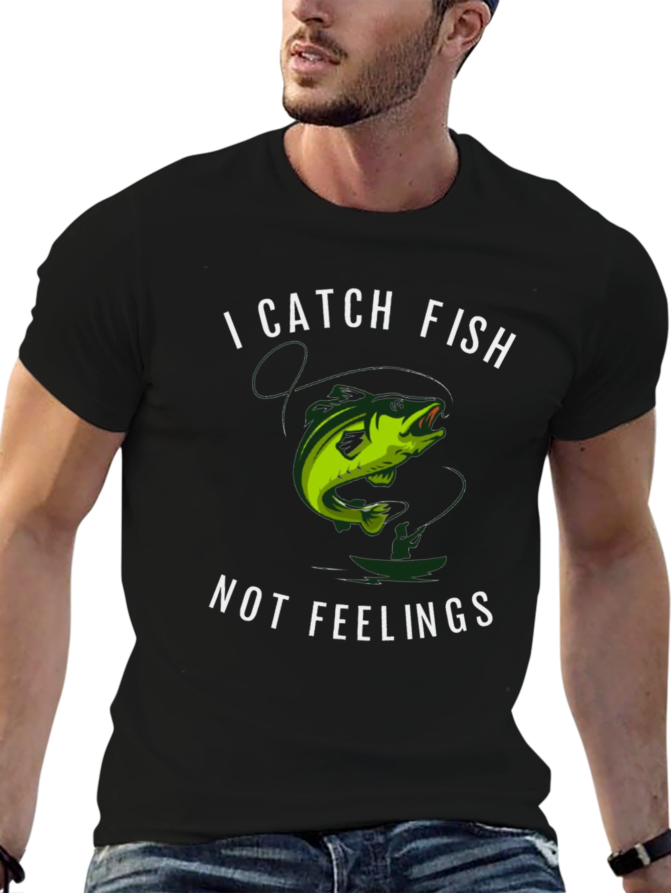 Black I Catch Fish Not Feelings T-Shirt view 6