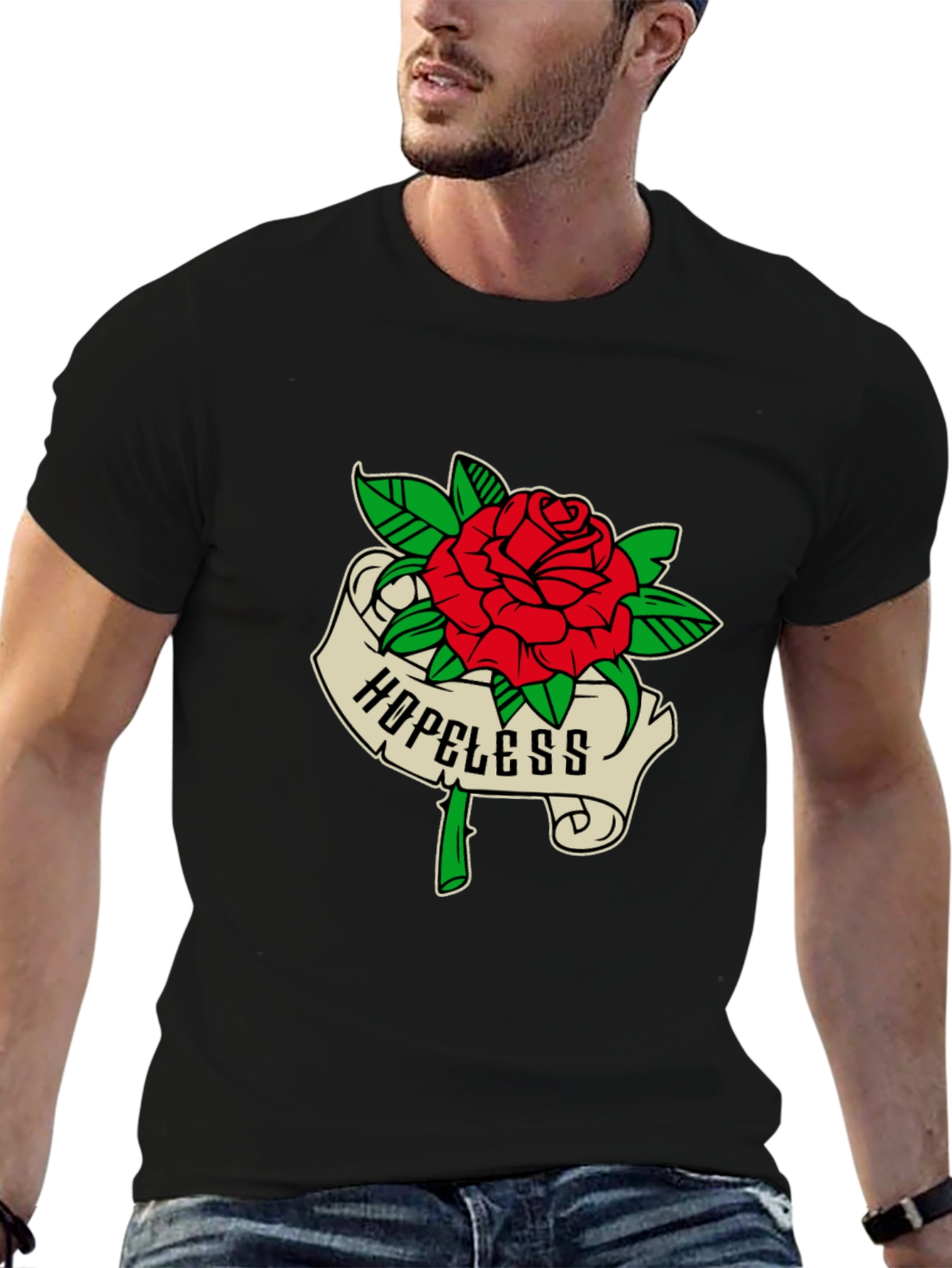 Black Hopeless Rose Graphic Tee - Black Casual Shirt view 6