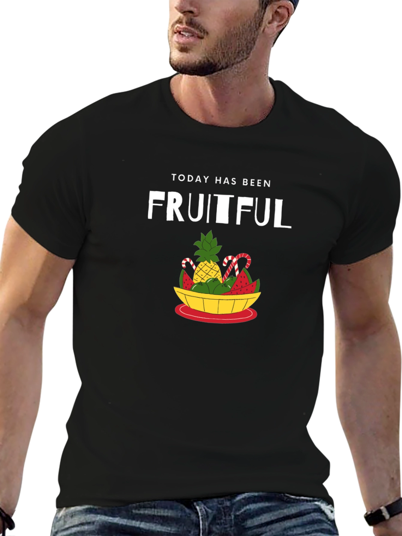 Black Fruitful Day Graphic T-Shirt - Black Cotton Tee view 6
