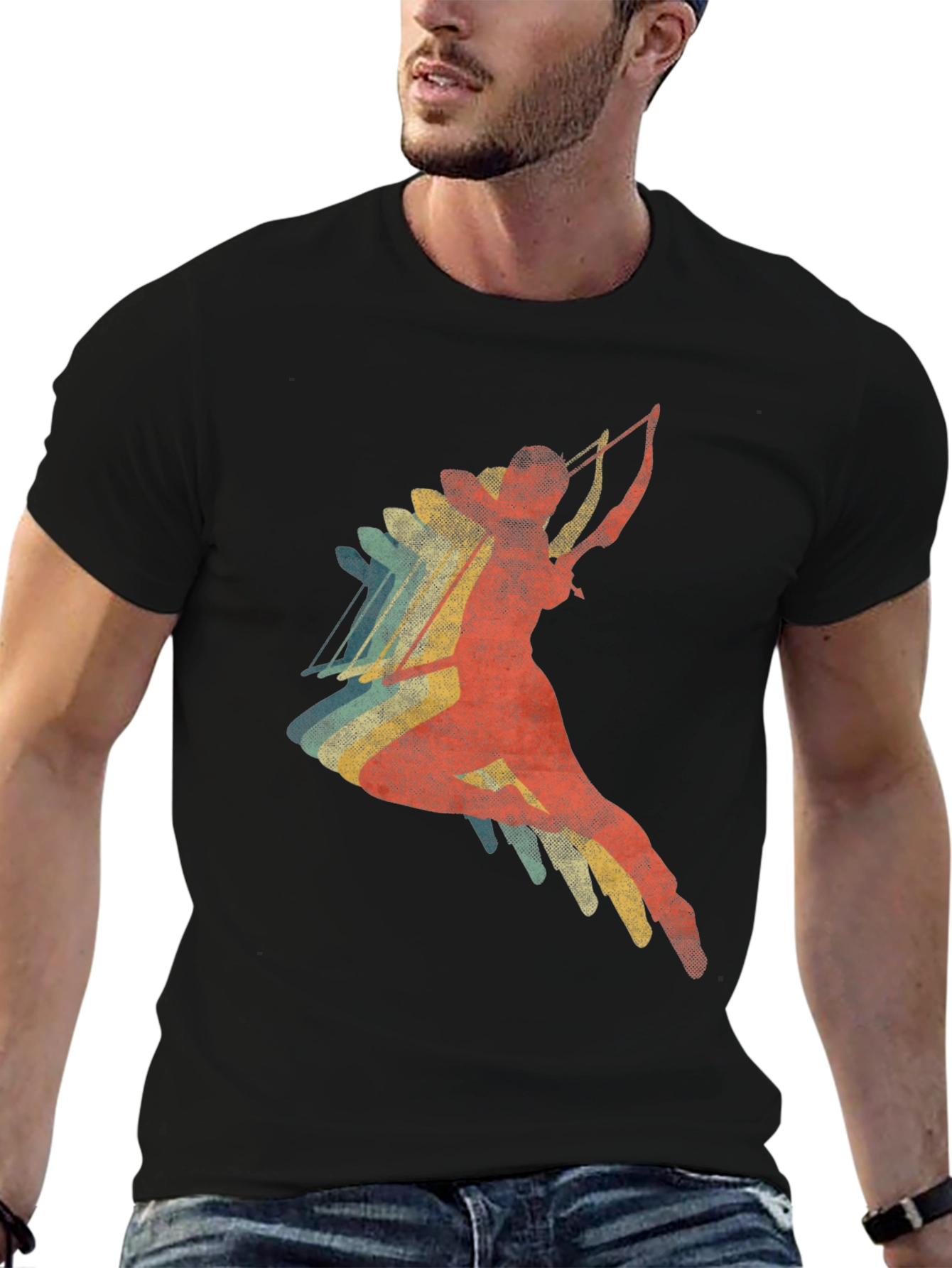 Black Retro Archer T-Shirt - Vintage Style Archery Tee view 6