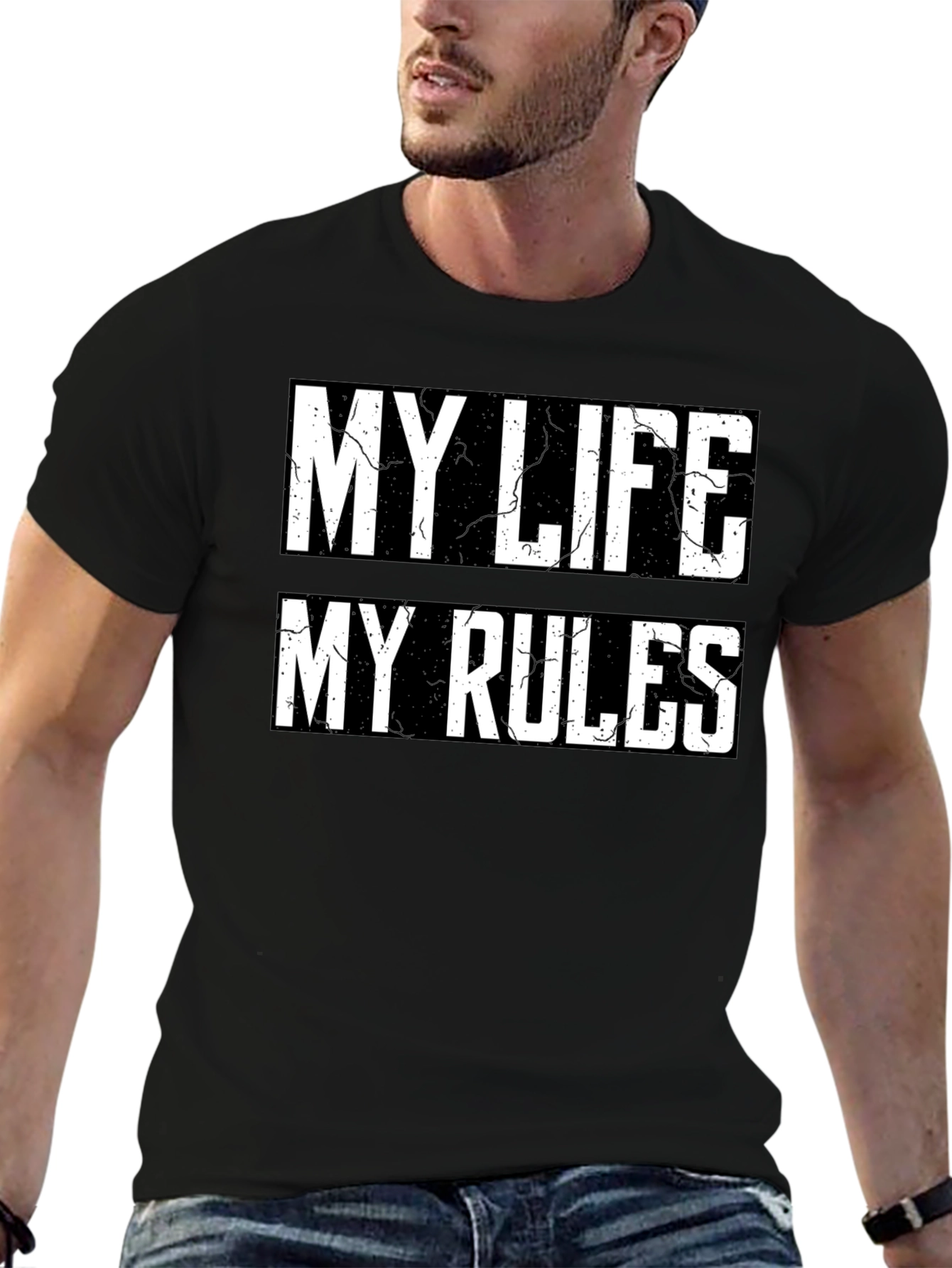 Black My Life My Rules Graphic Tee - Black view 6