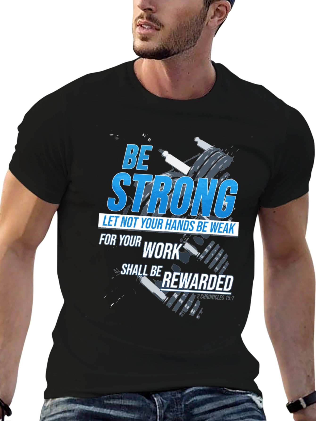 Black Be Strong T-Shirt: Christian Workout Apparel view 6