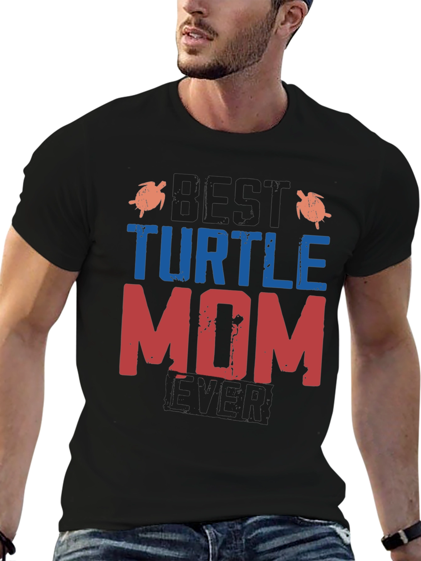 Black Best Turtle Mom Ever T-Shirt view 6