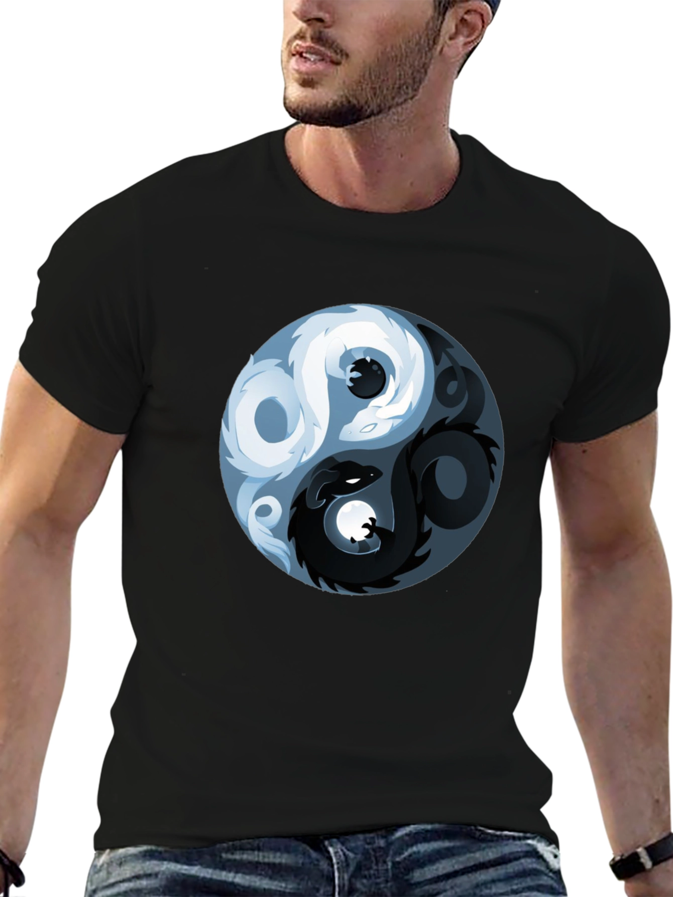 Black Yin Yang Dragon Graphic T-Shirt view 6